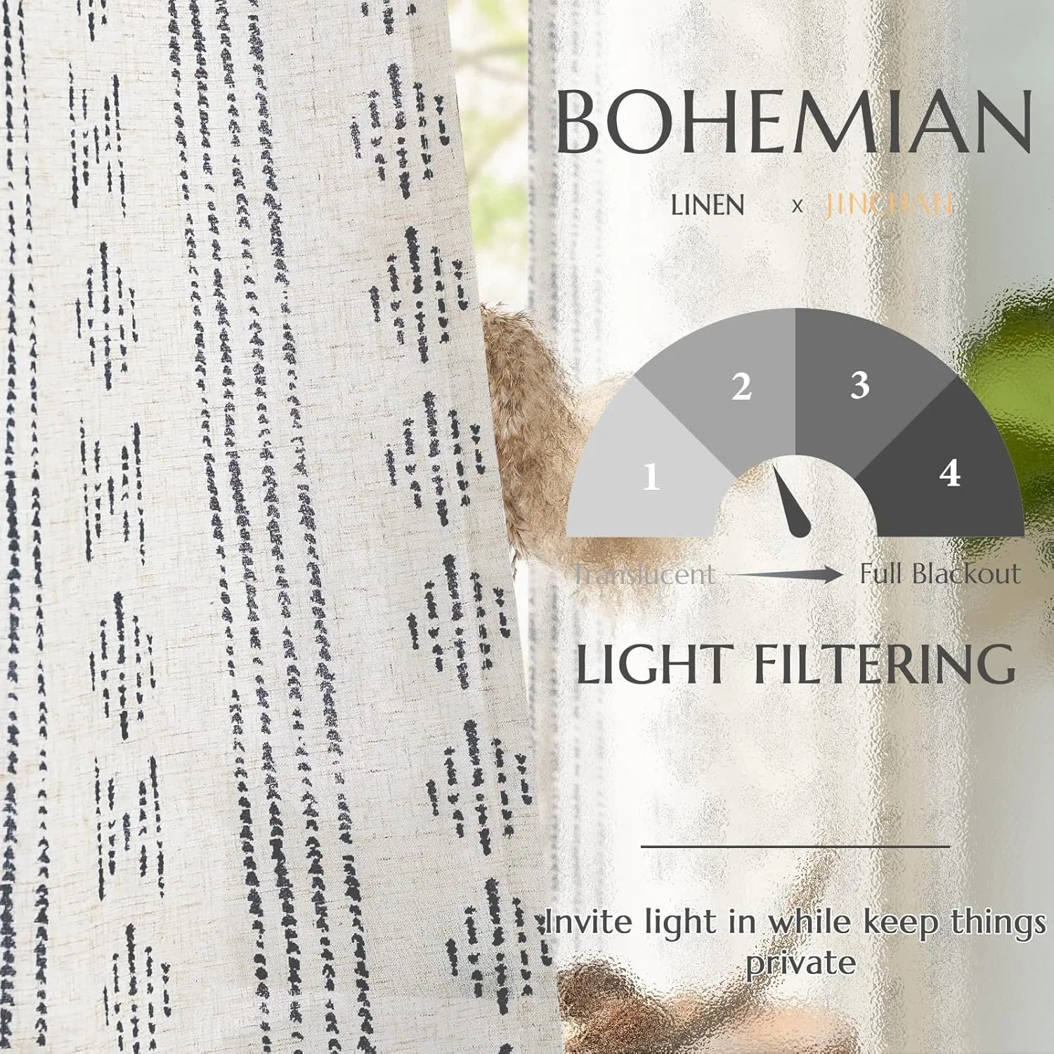 jinchan Boho Curtains for Living Room Farmhouse Black Curtains 84 Inch Length 2 Panels for Bedroom Geometric Striped Mudcloth Light Filtering Window Drapes Rod Pocket Black on Beige