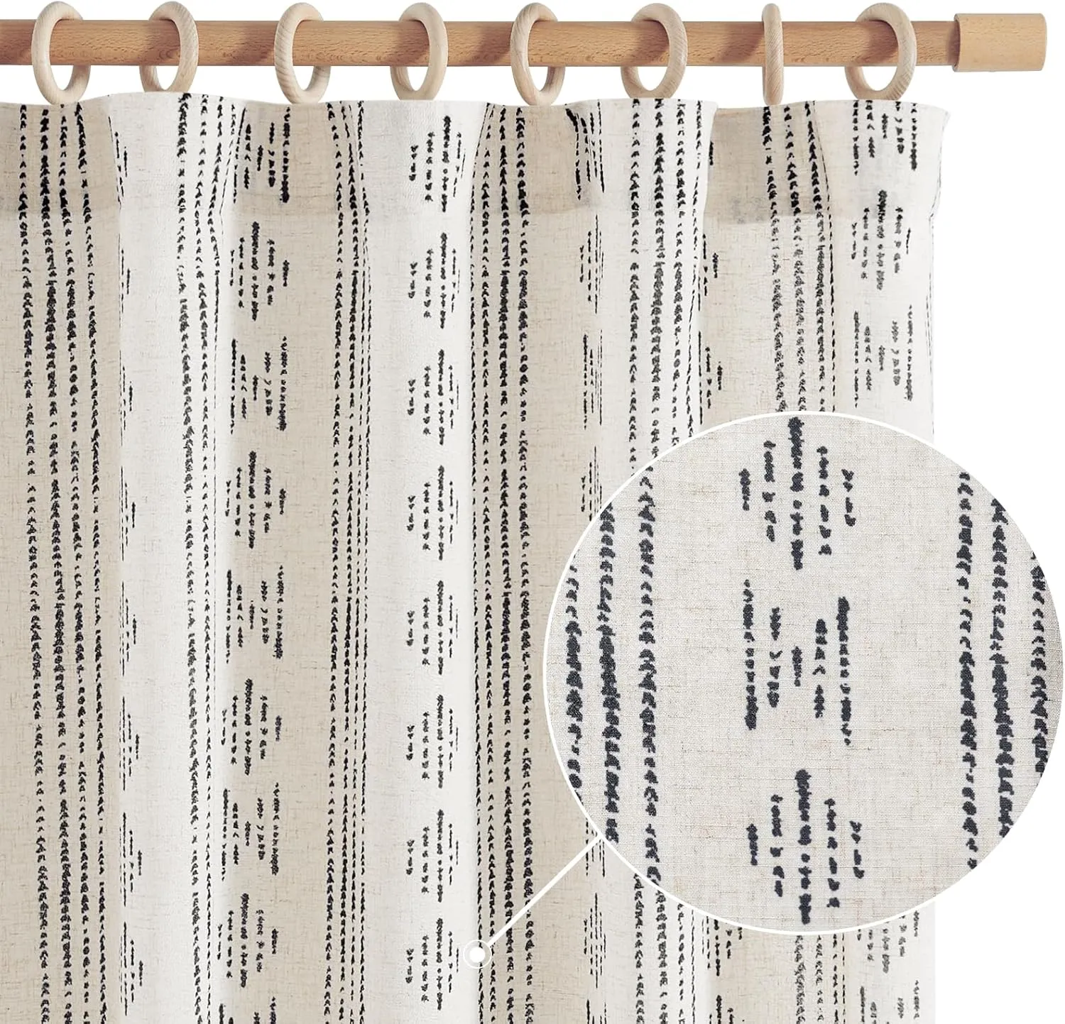 jinchan Boho Curtains for Living Room Farmhouse Black Curtains 84 Inch Length 2 Panels for Bedroom Geometric Striped Mudcloth Light Filtering Window Drapes Rod Pocket Black on Beige