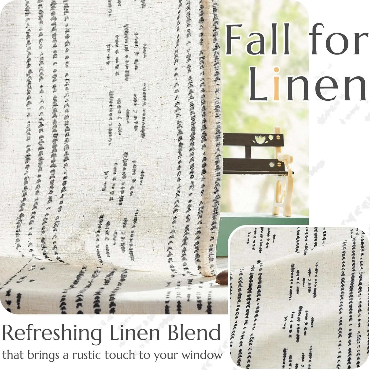 jinchan Boho Curtains for Living Room Farmhouse Black Curtains 84 Inch Length 2 Panels for Bedroom Geometric Striped Mudcloth Light Filtering Window Drapes Rod Pocket Black on Beige