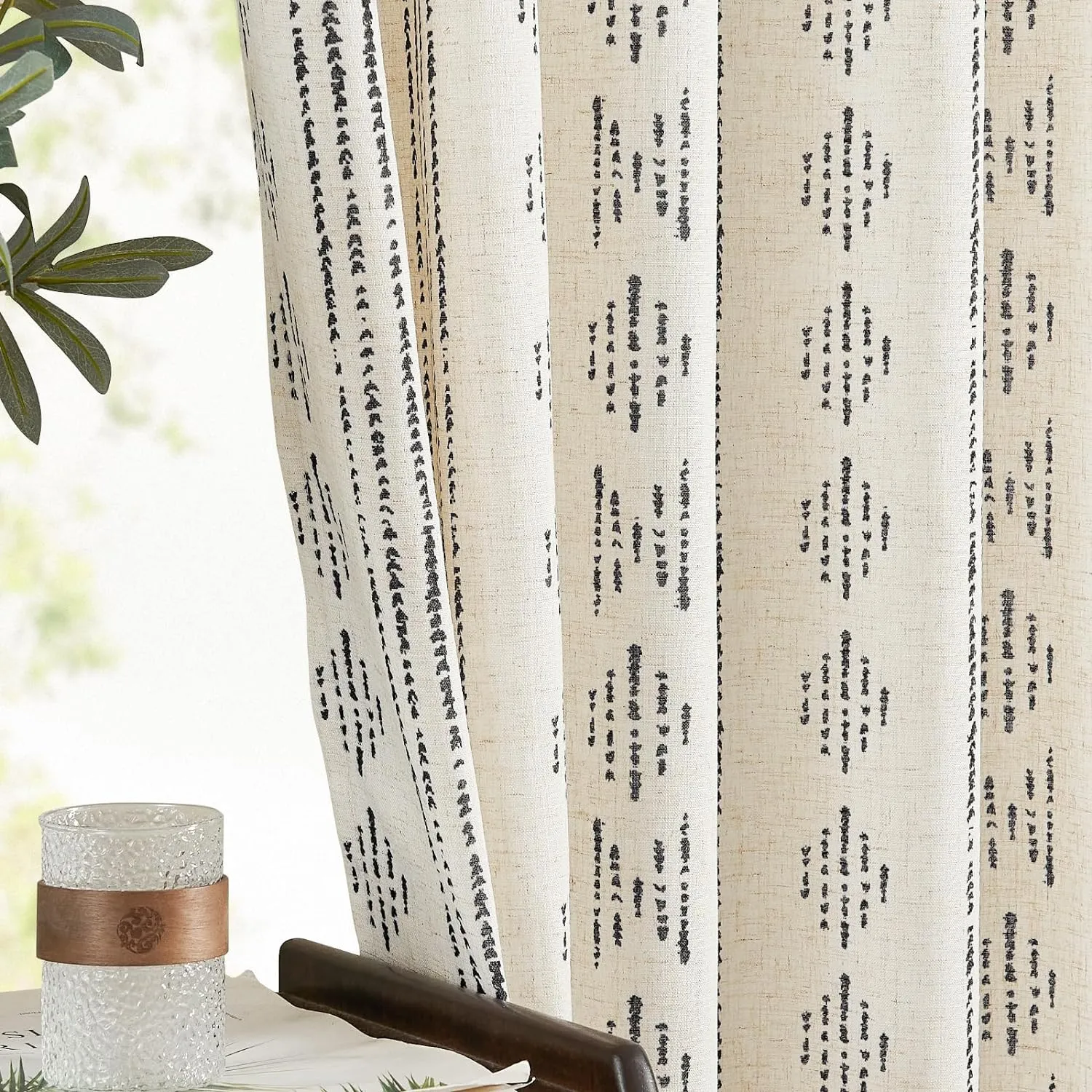 jinchan Boho Curtains for Living Room Farmhouse Black Curtains 84 Inch Length 2 Panels for Bedroom Geometric Striped Mudcloth Light Filtering Window Drapes Rod Pocket Black on Beige