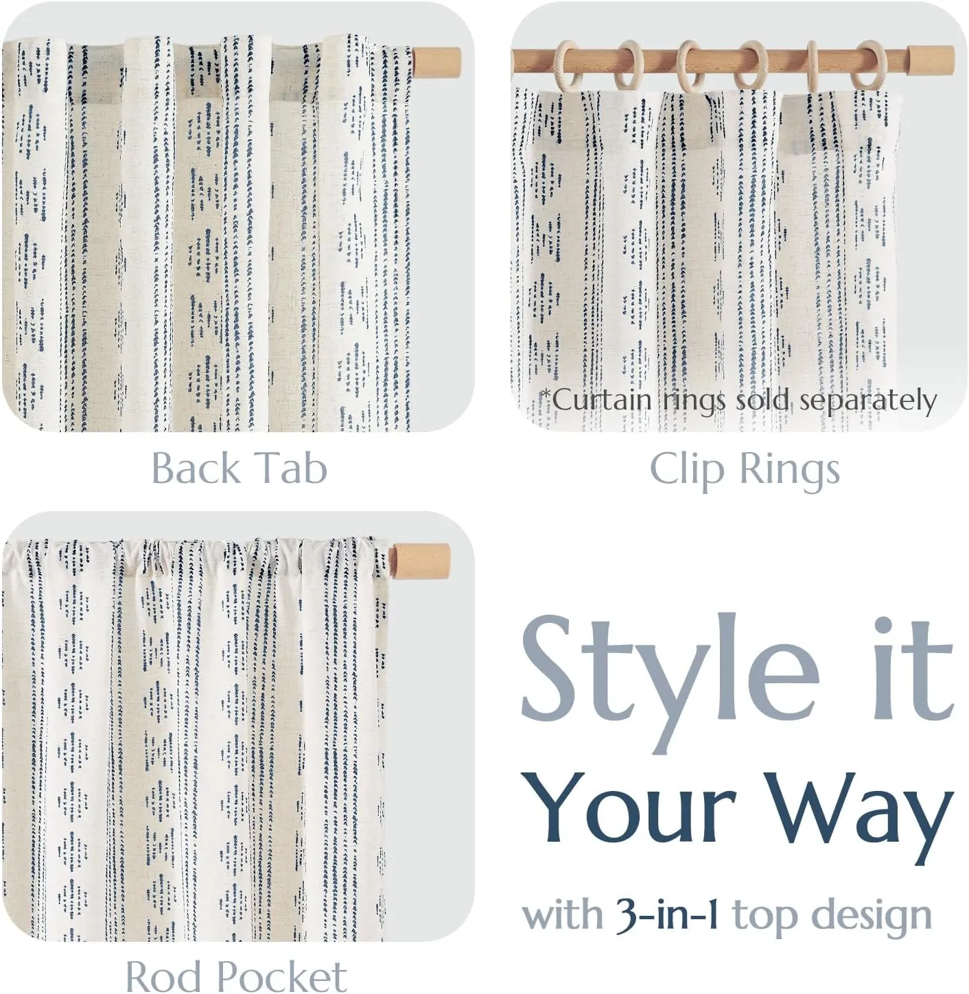 jinchan Boho Curtains for Living Room Farmhouse Blue Curtains 84 Inch Length 2 Panels for Bedroom Geometric Striped Mudcloth Light Filtering Window Drapes Rod Pocket Blue on Beige
