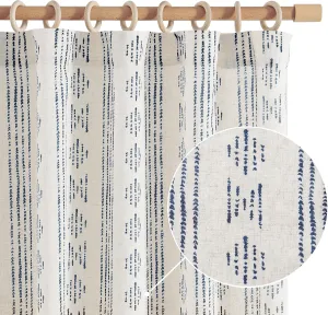jinchan Boho Curtains for Living Room Farmhouse Blue Curtains 84 Inch Length 2 Panels for Bedroom Geometric Striped Mudcloth Light Filtering Window Drapes Rod Pocket Blue on Beige