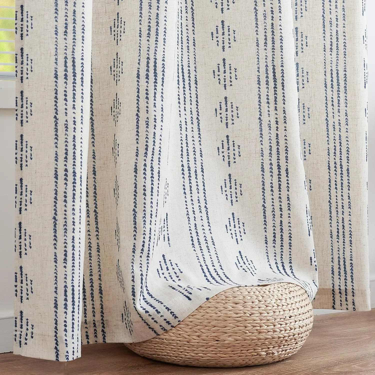 jinchan Boho Curtains for Living Room Farmhouse Blue Curtains 84 Inch Length 2 Panels for Bedroom Geometric Striped Mudcloth Light Filtering Window Drapes Rod Pocket Blue on Beige