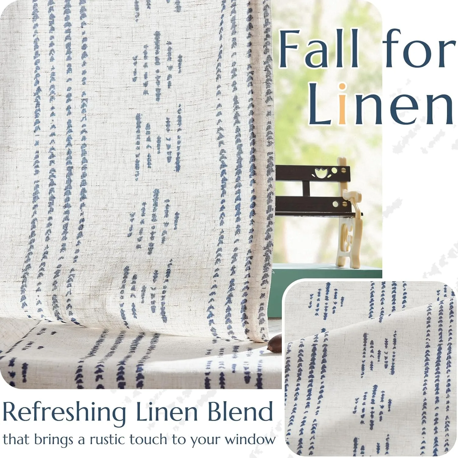 jinchan Boho Curtains for Living Room Farmhouse Blue Curtains 84 Inch Length 2 Panels for Bedroom Geometric Striped Mudcloth Light Filtering Window Drapes Rod Pocket Blue on Beige