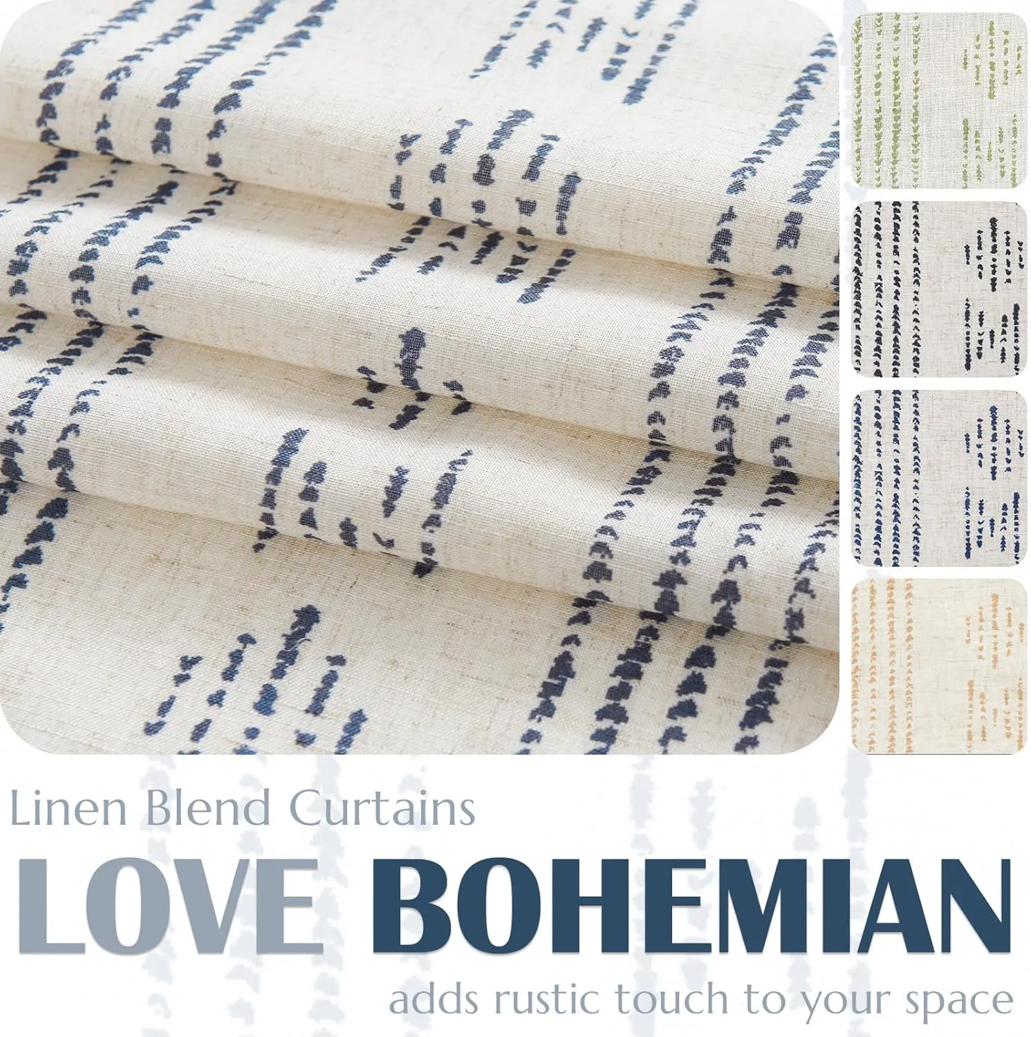 jinchan Boho Curtains for Living Room Farmhouse Blue Curtains 84 Inch Length 2 Panels for Bedroom Geometric Striped Mudcloth Light Filtering Window Drapes Rod Pocket Blue on Beige