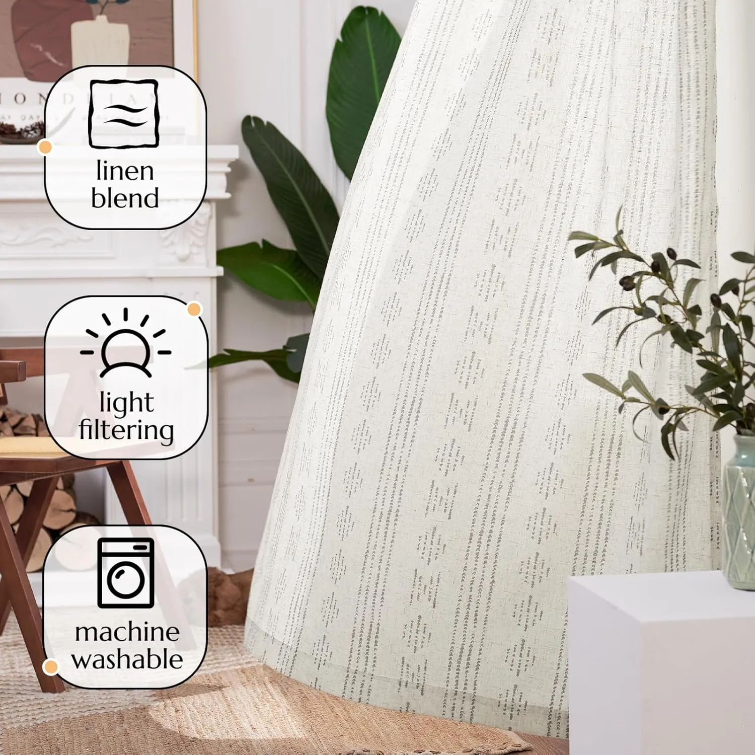jinchan Boho Curtains Linen Blend Drapes for Bedroom Farmhouse Grey Curtains 84 Inches Long 2 Panels for Living Room Geometric Striped Window Window Treatment Set Rod Pocket Grey on Beige