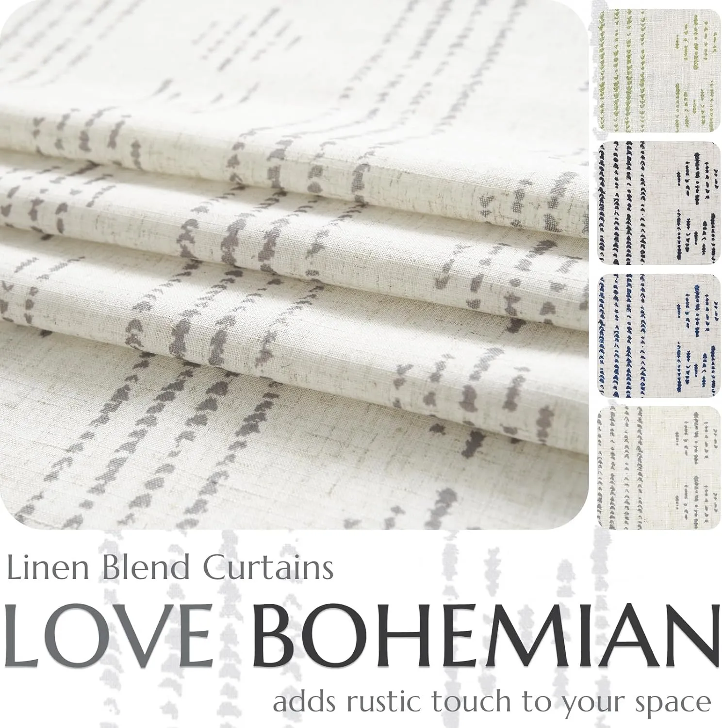 jinchan Boho Curtains Linen Blend Drapes for Bedroom Farmhouse Grey Curtains 84 Inches Long 2 Panels for Living Room Geometric Striped Window Window Treatment Set Rod Pocket Grey on Beige