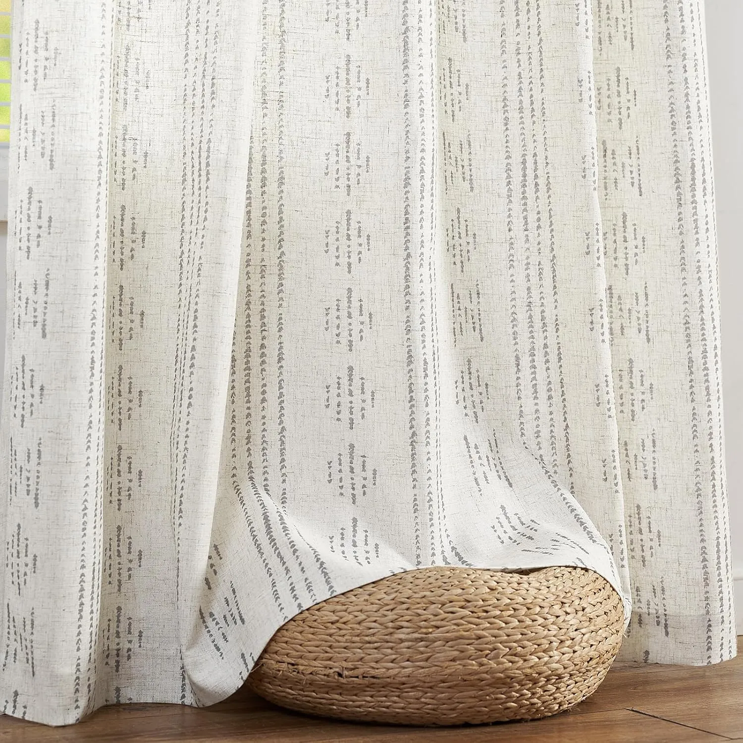 jinchan Boho Curtains Linen Blend Drapes for Bedroom Farmhouse Grey Curtains 84 Inches Long 2 Panels for Living Room Geometric Striped Window Window Treatment Set Rod Pocket Grey on Beige