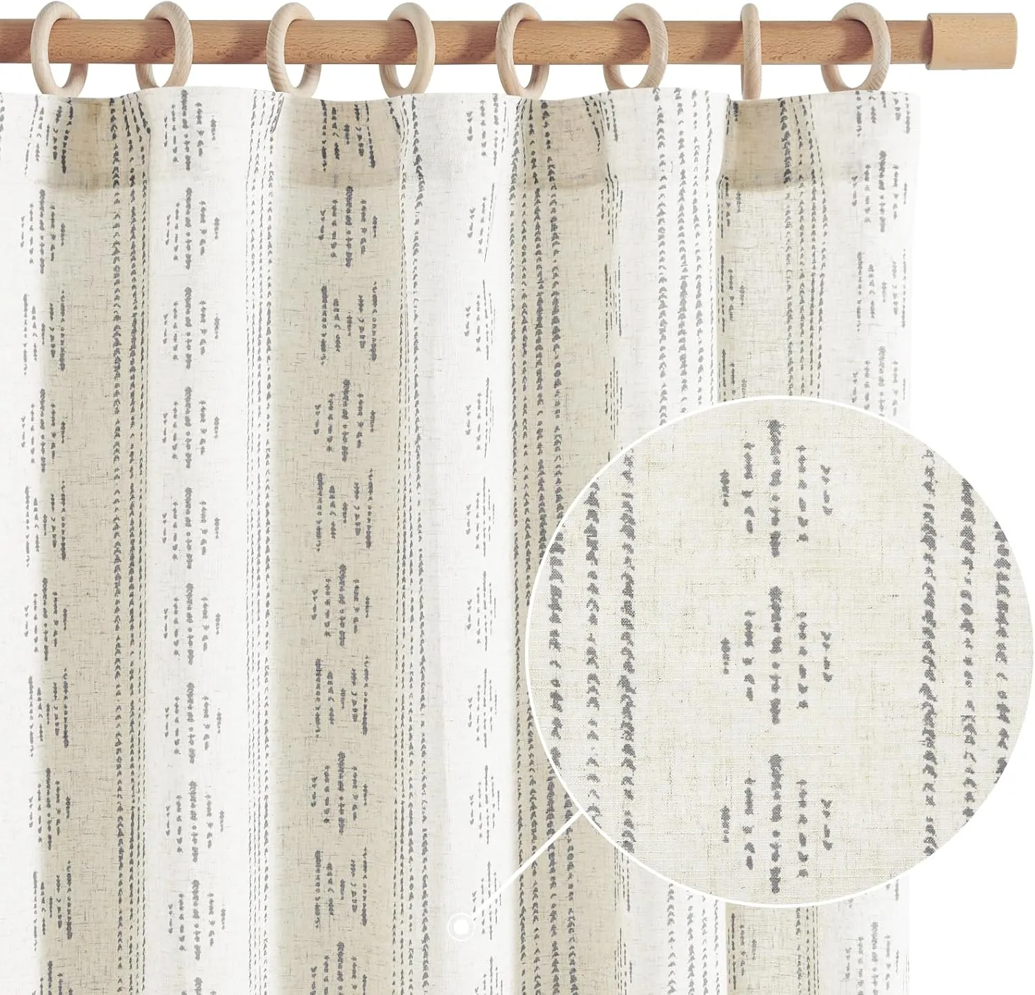 jinchan Boho Curtains Linen Blend Drapes for Bedroom Farmhouse Grey Curtains 84 Inches Long 2 Panels for Living Room Geometric Striped Window Window Treatment Set Rod Pocket Grey on Beige