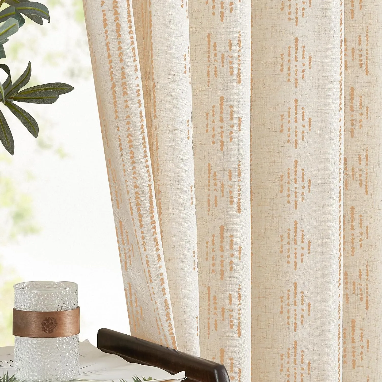 Jinchan Boho Curtains - Living Room Farmhouse Taupe Curtains, 84 Inch Length, 2 Panels for Bedroom, Geometric Striped Mudcloth, Light Filtering, Rod Pocket, Taupe on Beige
