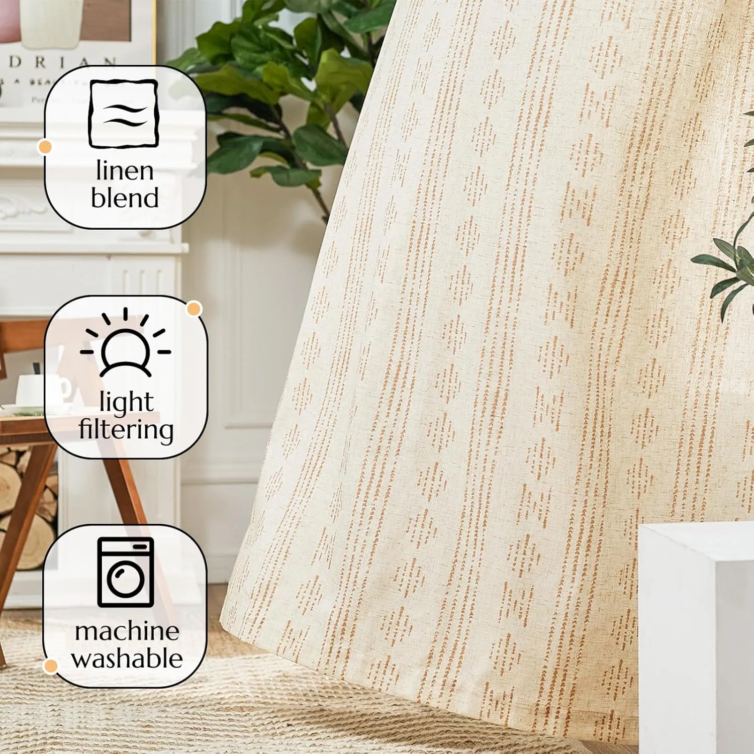 Jinchan Boho Curtains - Living Room Farmhouse Taupe Curtains, 84 Inch Length, 2 Panels for Bedroom, Geometric Striped Mudcloth, Light Filtering, Rod Pocket, Taupe on Beige