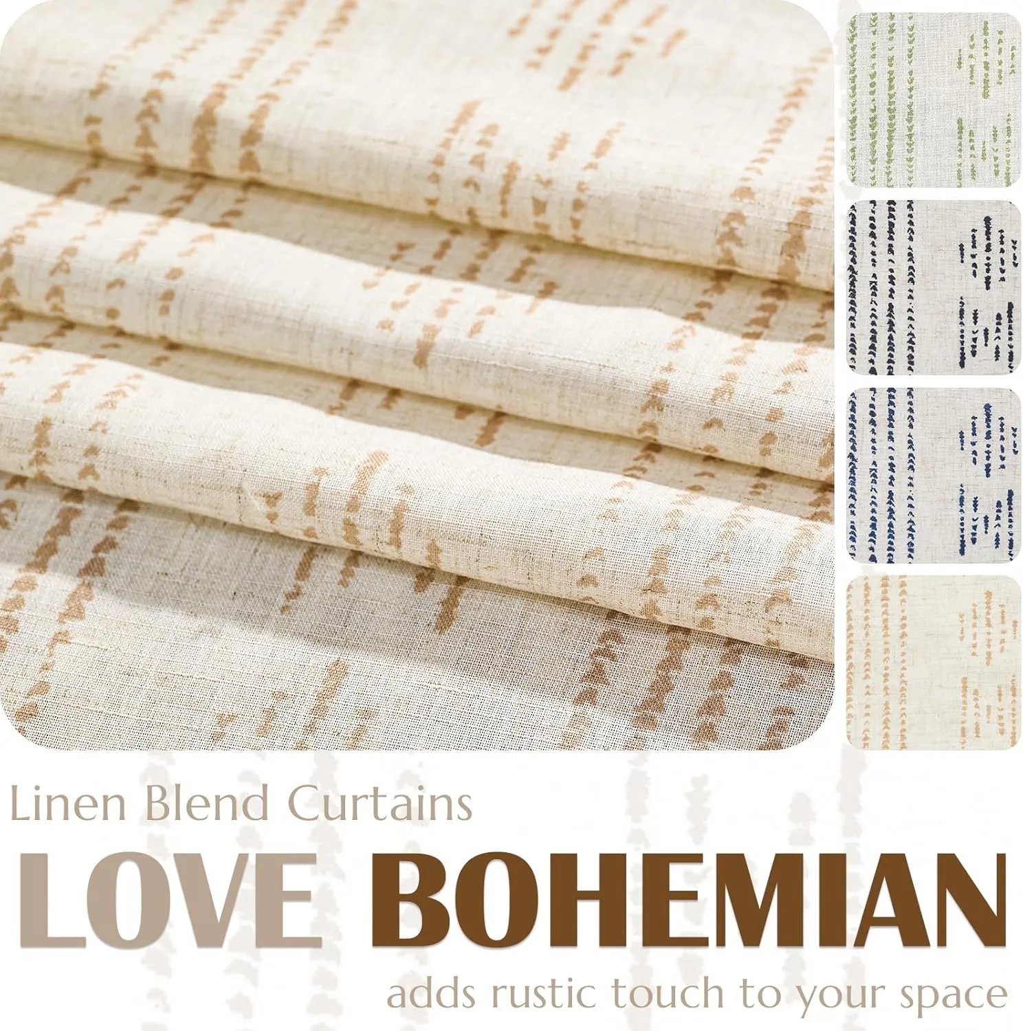 Jinchan Boho Curtains - Living Room Farmhouse Taupe Curtains, 84 Inch Length, 2 Panels for Bedroom, Geometric Striped Mudcloth, Light Filtering, Rod Pocket, Taupe on Beige