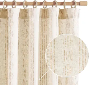 Jinchan Boho Curtains - Living Room Farmhouse Taupe Curtains, 84 Inch Length, 2 Panels for Bedroom, Geometric Striped Mudcloth, Light Filtering, Rod Pocket, Taupe on Beige