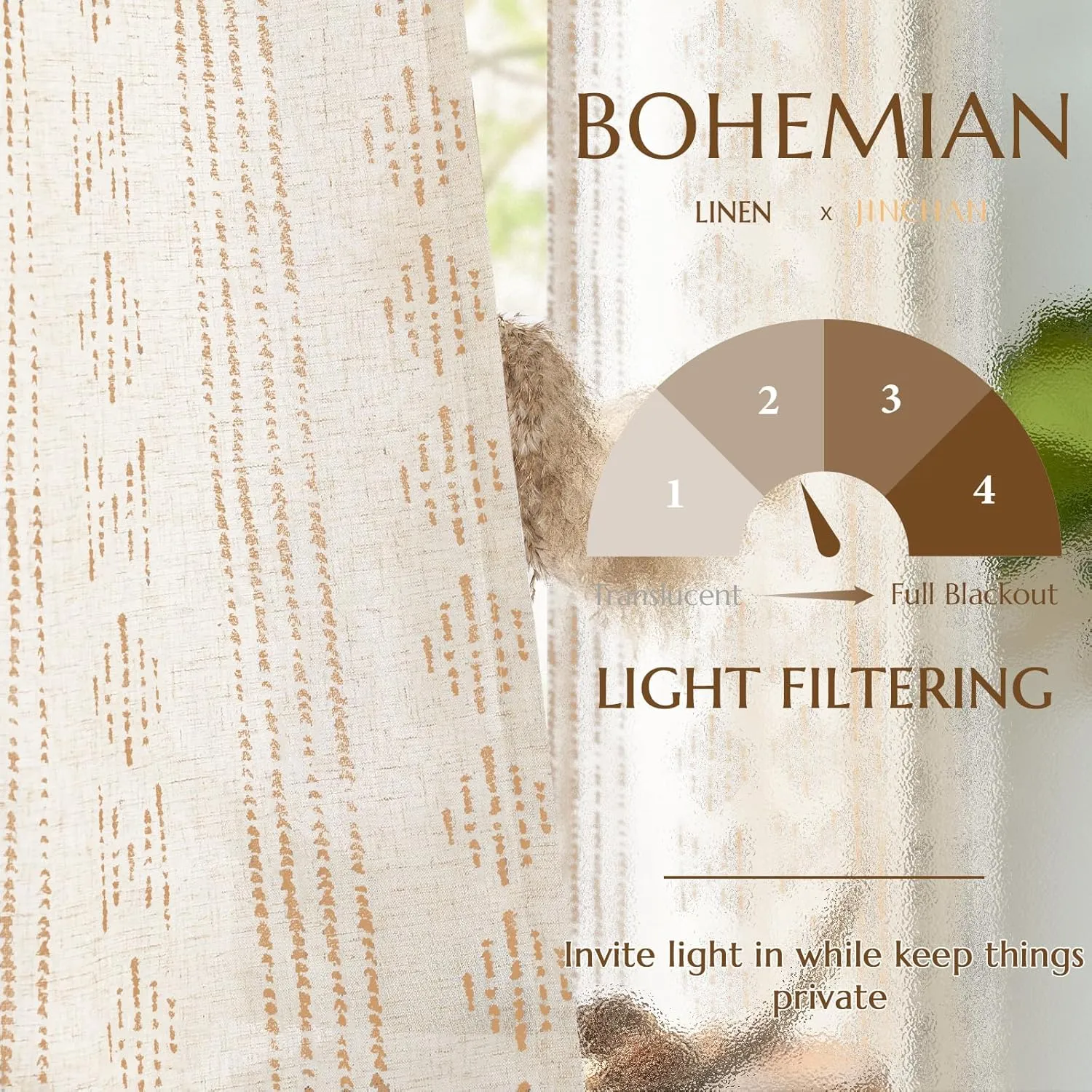 Jinchan Boho Curtains - Living Room Farmhouse Taupe Curtains, 84 Inch Length, 2 Panels for Bedroom, Geometric Striped Mudcloth, Light Filtering, Rod Pocket, Taupe on Beige