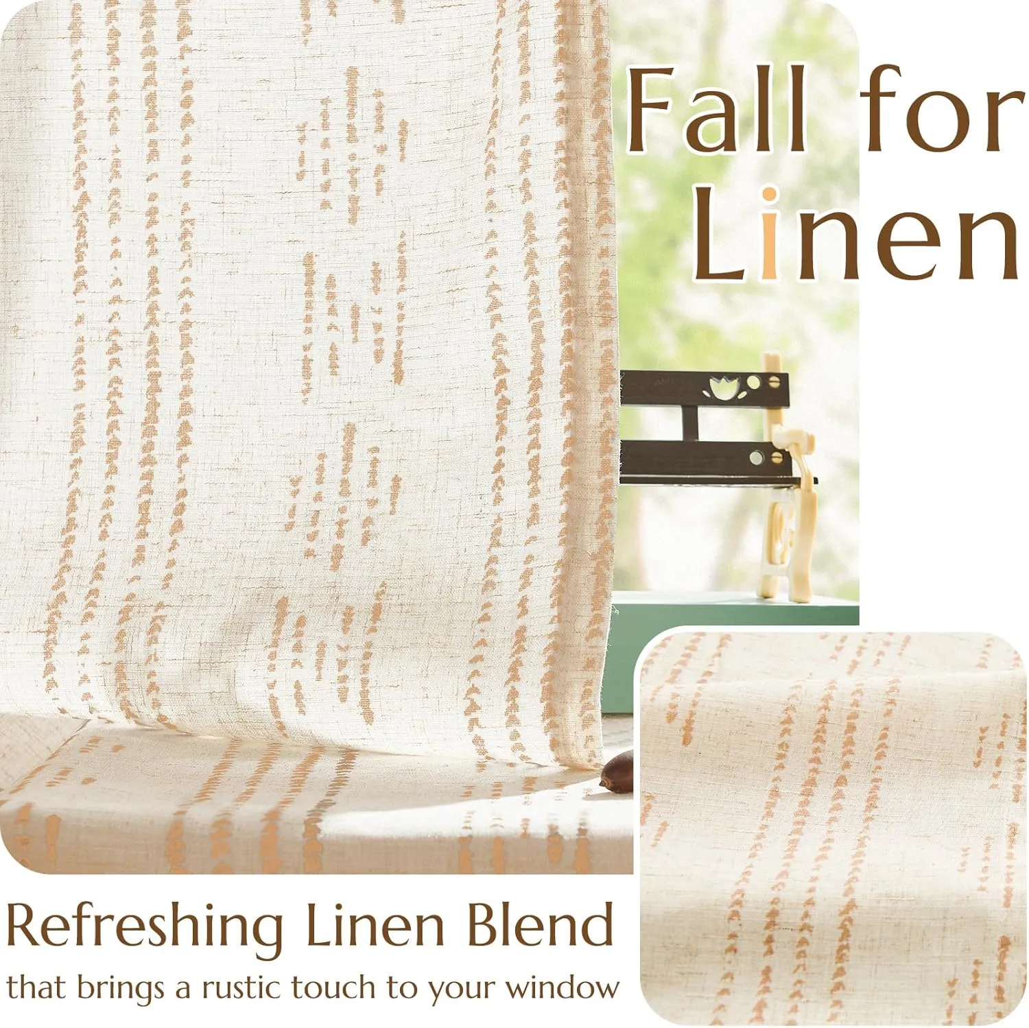 Jinchan Boho Curtains - Living Room Farmhouse Taupe Curtains, 84 Inch Length, 2 Panels for Bedroom, Geometric Striped Mudcloth, Light Filtering, Rod Pocket, Taupe on Beige