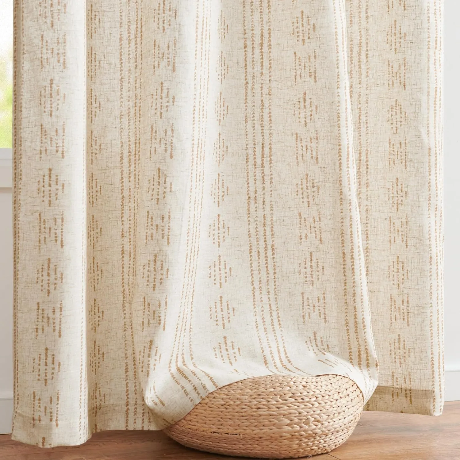 Jinchan Boho Curtains - Living Room Farmhouse Taupe Curtains, 84 Inch Length, 2 Panels for Bedroom, Geometric Striped Mudcloth, Light Filtering, Rod Pocket, Taupe on Beige