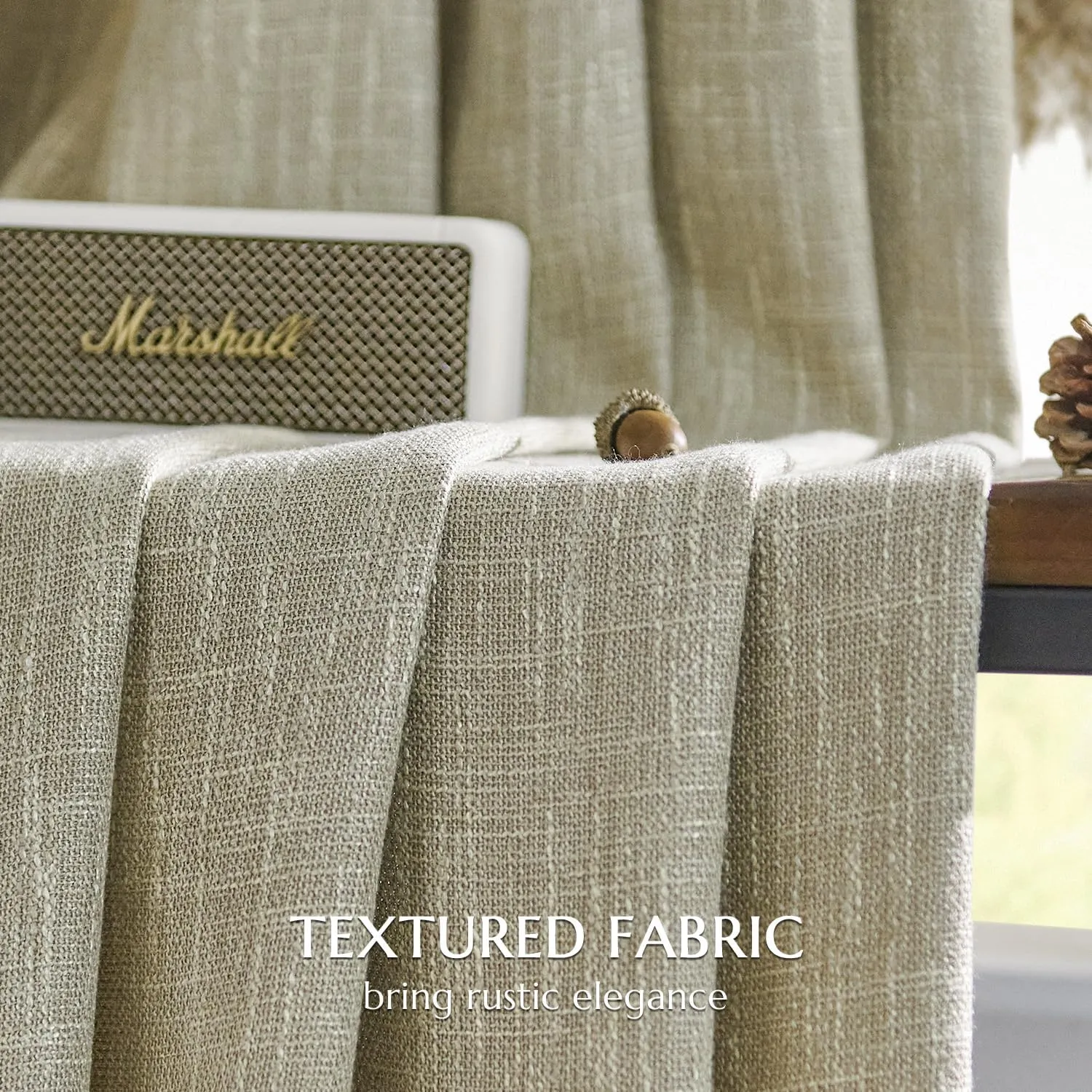 jinchan Burlap Look Curtains 84 Inches Long Linen Textured Curtains for Living Room Light Filtering Farmhouse Curtains Rod Pocket Window Curtain Panels for Bedroom 2 Panels Tan Curtains