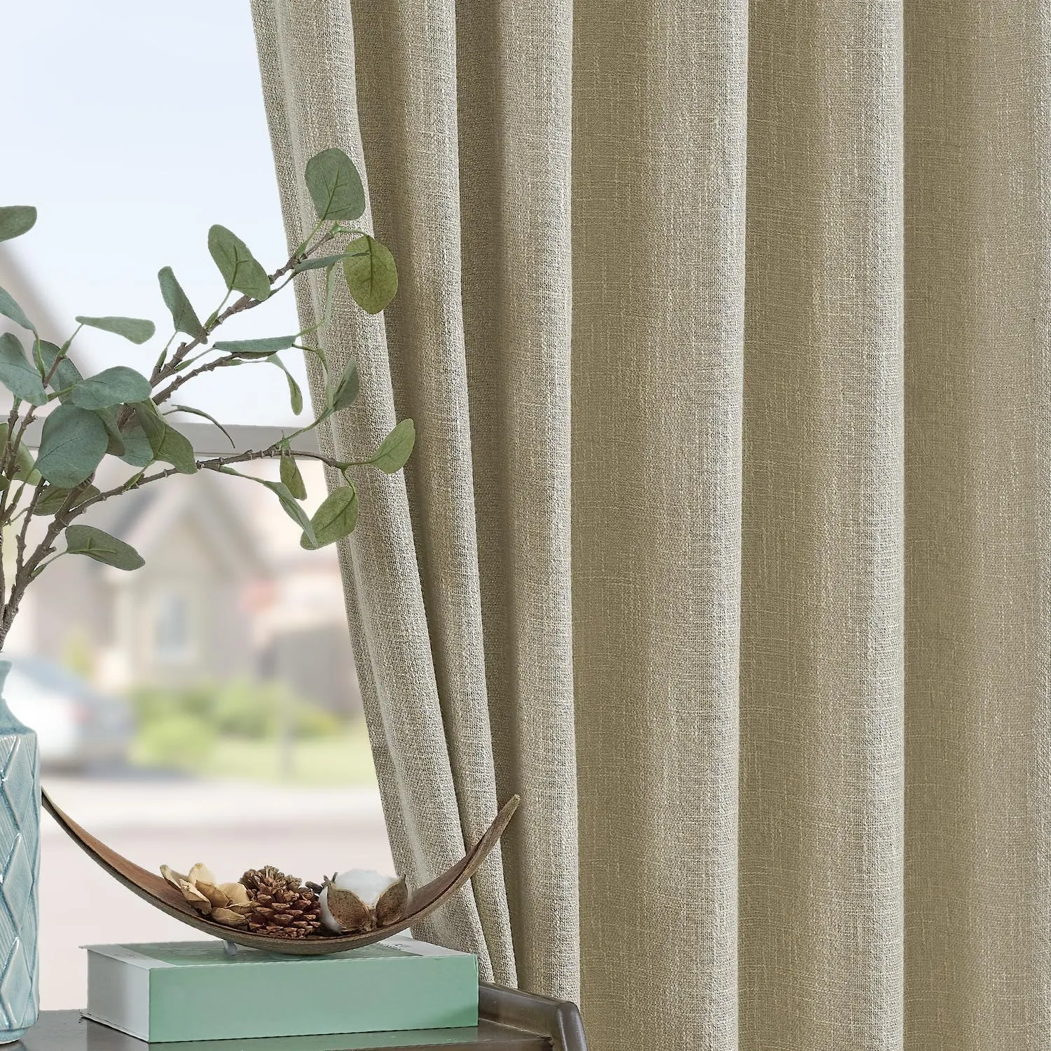jinchan Burlap Look Curtains 84 Inches Long Linen Textured Curtains for Living Room Light Filtering Farmhouse Curtains Rod Pocket Window Curtain Panels for Bedroom 2 Panels Tan Curtains