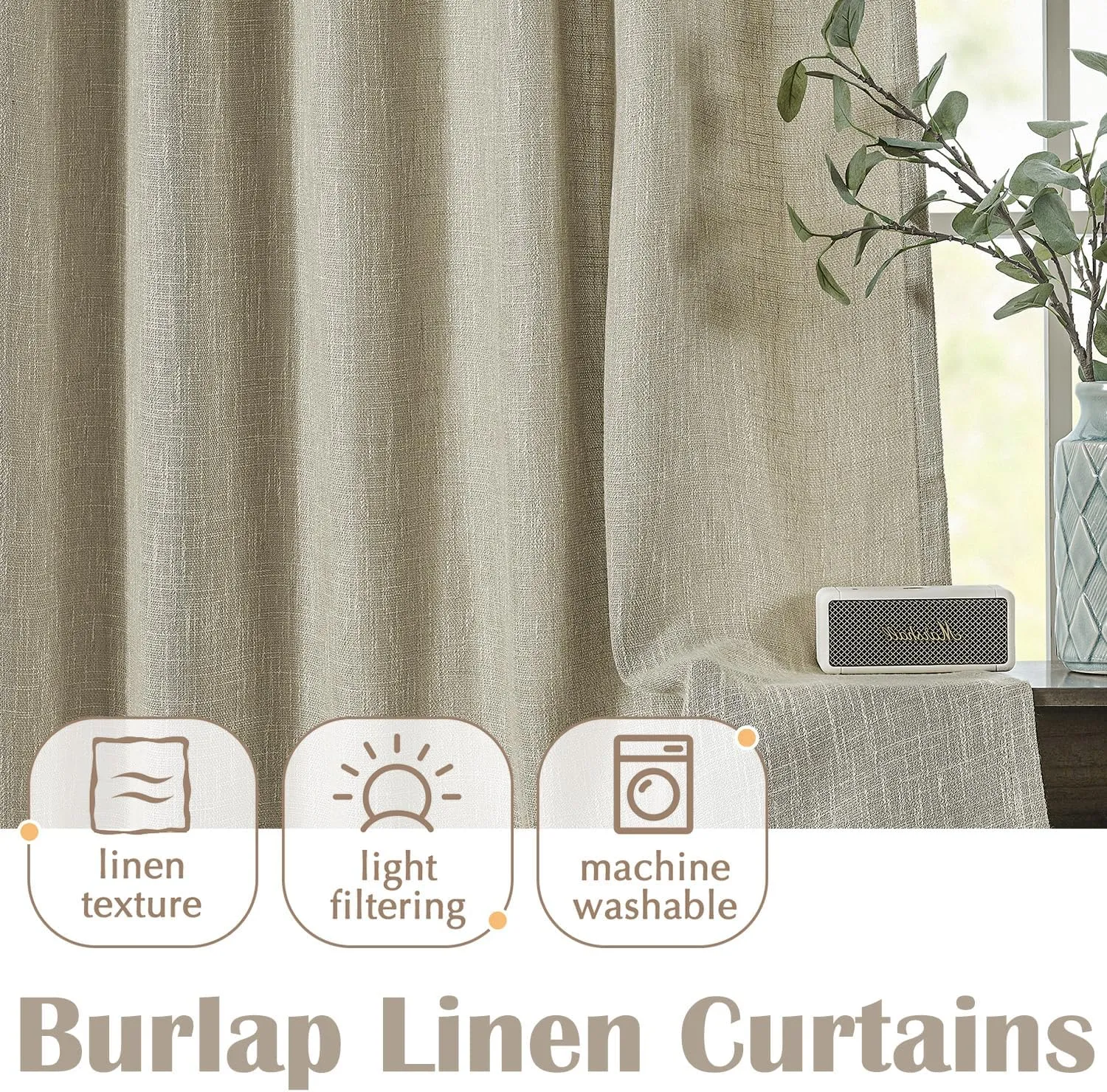 jinchan Burlap Look Curtains 84 Inches Long Linen Textured Curtains for Living Room Light Filtering Farmhouse Curtains Rod Pocket Window Curtain Panels for Bedroom 2 Panels Tan Curtains
