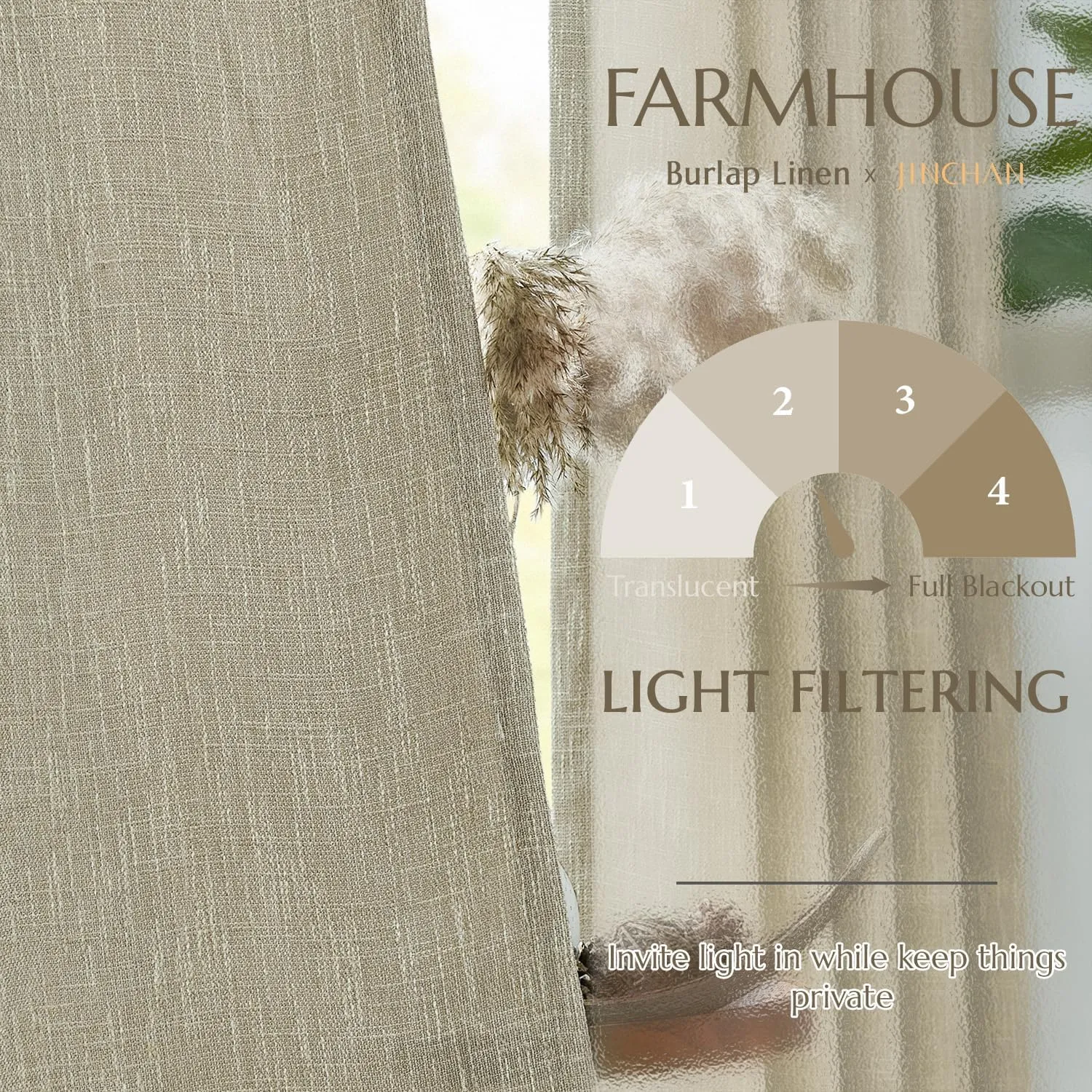 jinchan Burlap Look Curtains 84 Inches Long Linen Textured Curtains for Living Room Light Filtering Farmhouse Curtains Rod Pocket Window Curtain Panels for Bedroom 2 Panels Tan Curtains