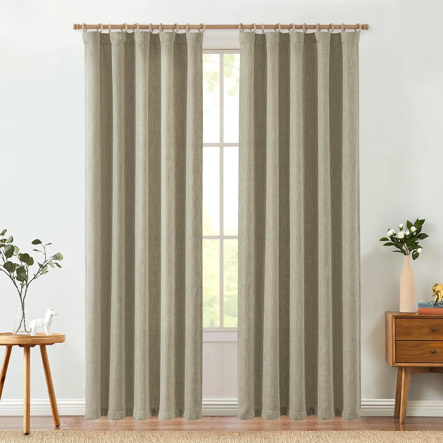 jinchan Burlap Look Curtains 84 Inches Long Linen Textured Curtains for Living Room Light Filtering Farmhouse Curtains Rod Pocket Window Curtain Panels for Bedroom 2 Panels Tan Curtains