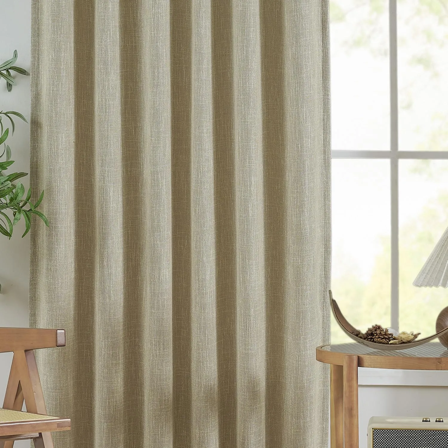 jinchan Burlap Look Curtains 84 Inches Long Linen Textured Curtains for Living Room Light Filtering Farmhouse Curtains Rod Pocket Window Curtain Panels for Bedroom 2 Panels Tan Curtains