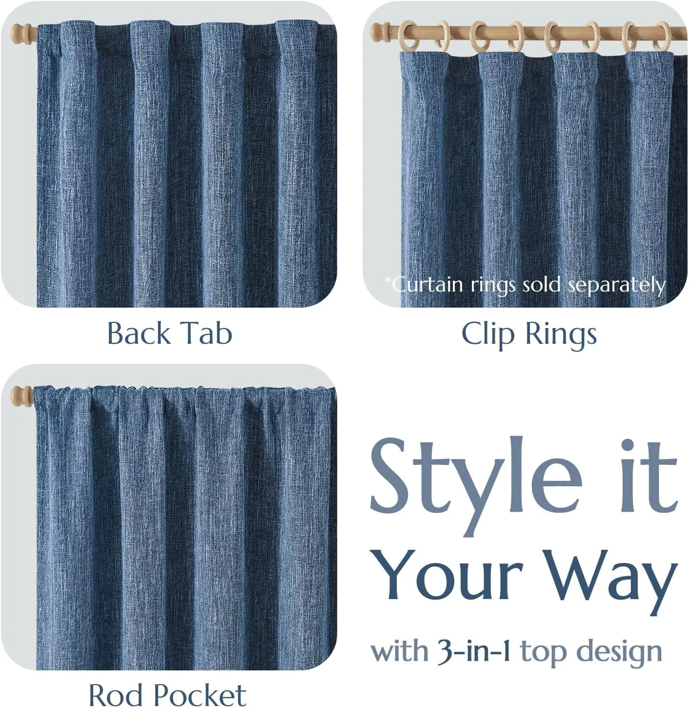 jinchan Burlap Look Curtains 84 Inches Long Textured Curtain for Living Room Light Filtering Farmhouse Drapes Rod Pocket Window Curtain Drape for Bedroom 2 Panels Blue Curtains