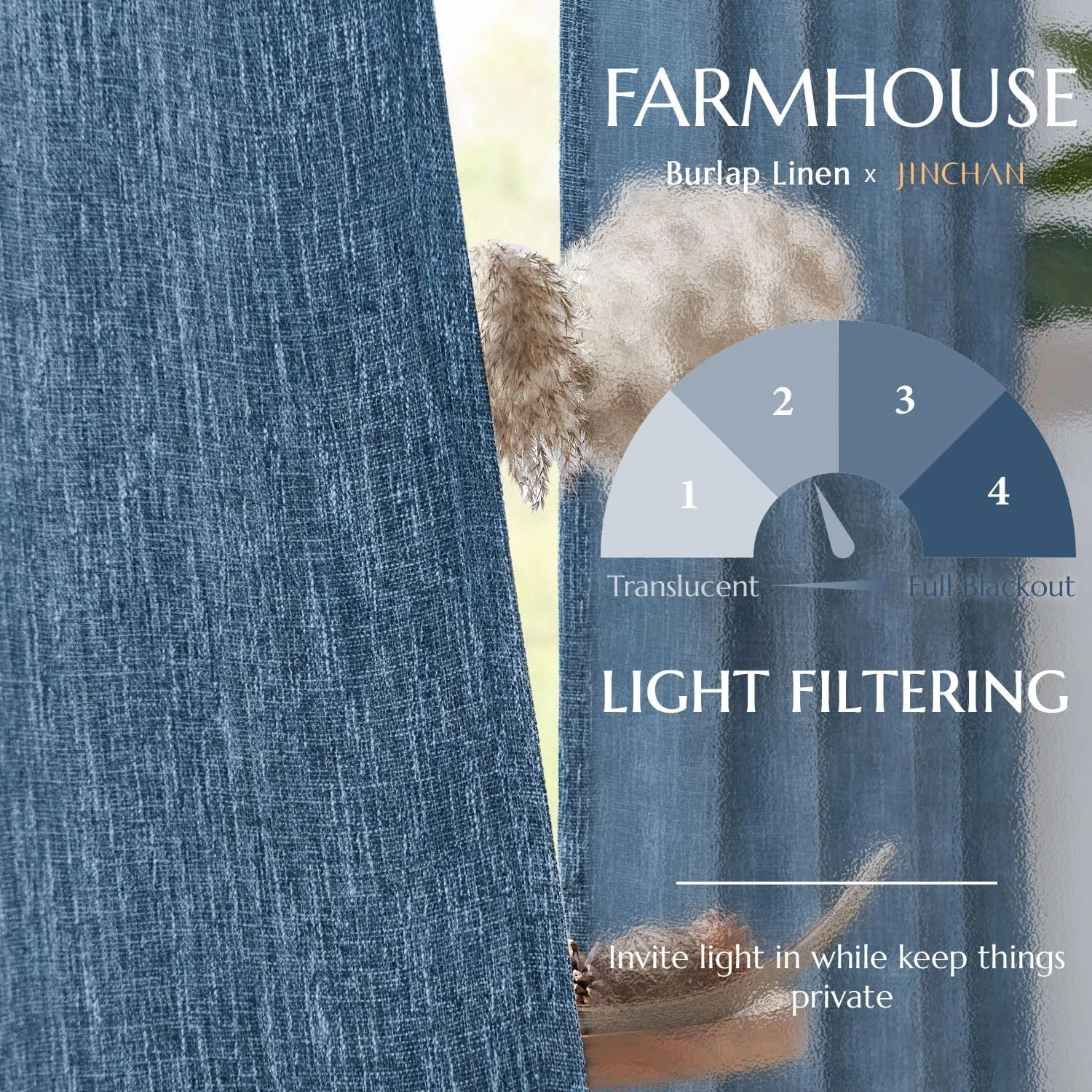 jinchan Burlap Look Curtains 84 Inches Long Textured Curtain for Living Room Light Filtering Farmhouse Drapes Rod Pocket Window Curtain Drape for Bedroom 2 Panels Blue Curtains