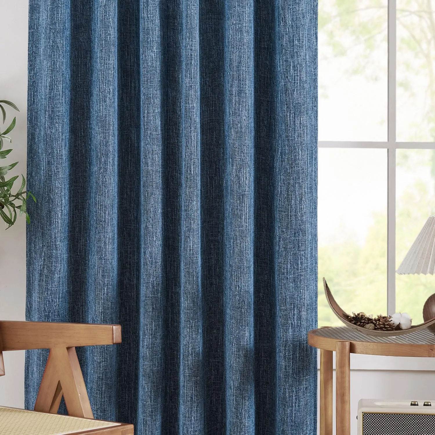 jinchan Burlap Look Curtains 84 Inches Long Textured Curtain for Living Room Light Filtering Farmhouse Drapes Rod Pocket Window Curtain Drape for Bedroom 2 Panels Blue Curtains