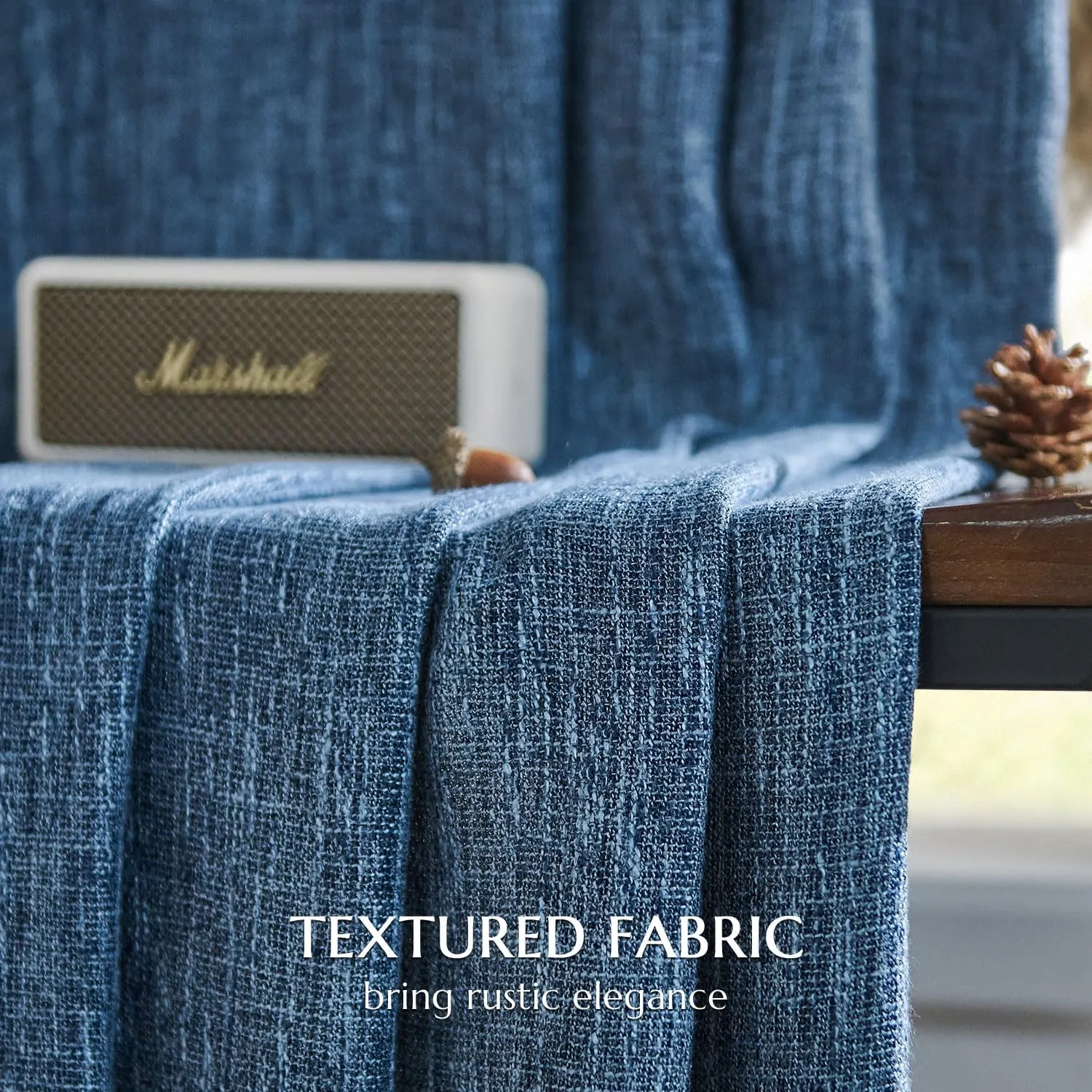 jinchan Burlap Look Curtains 84 Inches Long Textured Curtain for Living Room Light Filtering Farmhouse Drapes Rod Pocket Window Curtain Drape for Bedroom 2 Panels Blue Curtains