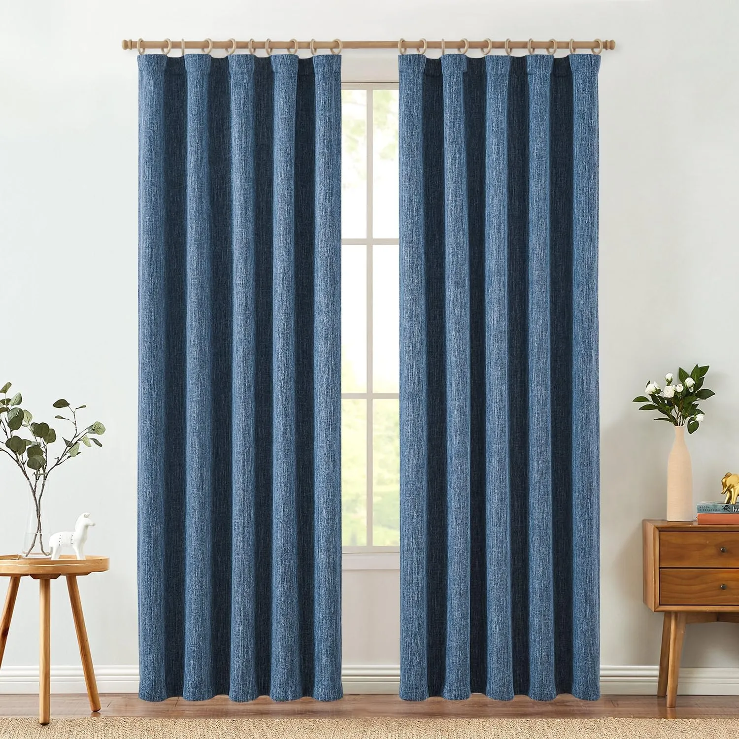 jinchan Burlap Look Curtains 84 Inches Long Textured Curtain for Living Room Light Filtering Farmhouse Drapes Rod Pocket Window Curtain Drape for Bedroom 2 Panels Blue Curtains