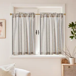 jinchan Colorful Striped Linen Kitchen Curtains Pinstripe Tier Rustic Cafe Curtains for Living Room Bathroom Half Window Light Filtering Rod Pocket 2 Panels 36 Inch Muti Blue