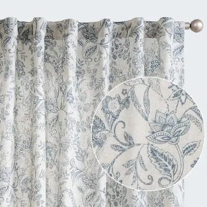 jinchan Floral Linen Blend Curtains for Living Room Blue French Country Farmhouse Curtains 84 Inches Long Light Filtering Kitchen Window Back Tab Semi Sheer 2 Panels