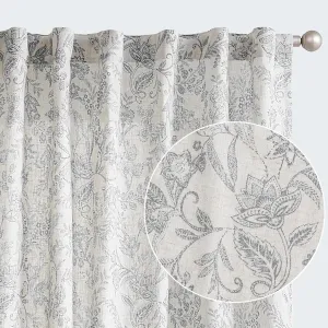 jinchan Floral Linen Blend Curtains for Living Room Grey French Country Farmhouse Curtains 96 Inches Long Light Filtering Kitchen Window Back Tab Semi Sheer 2 Panels