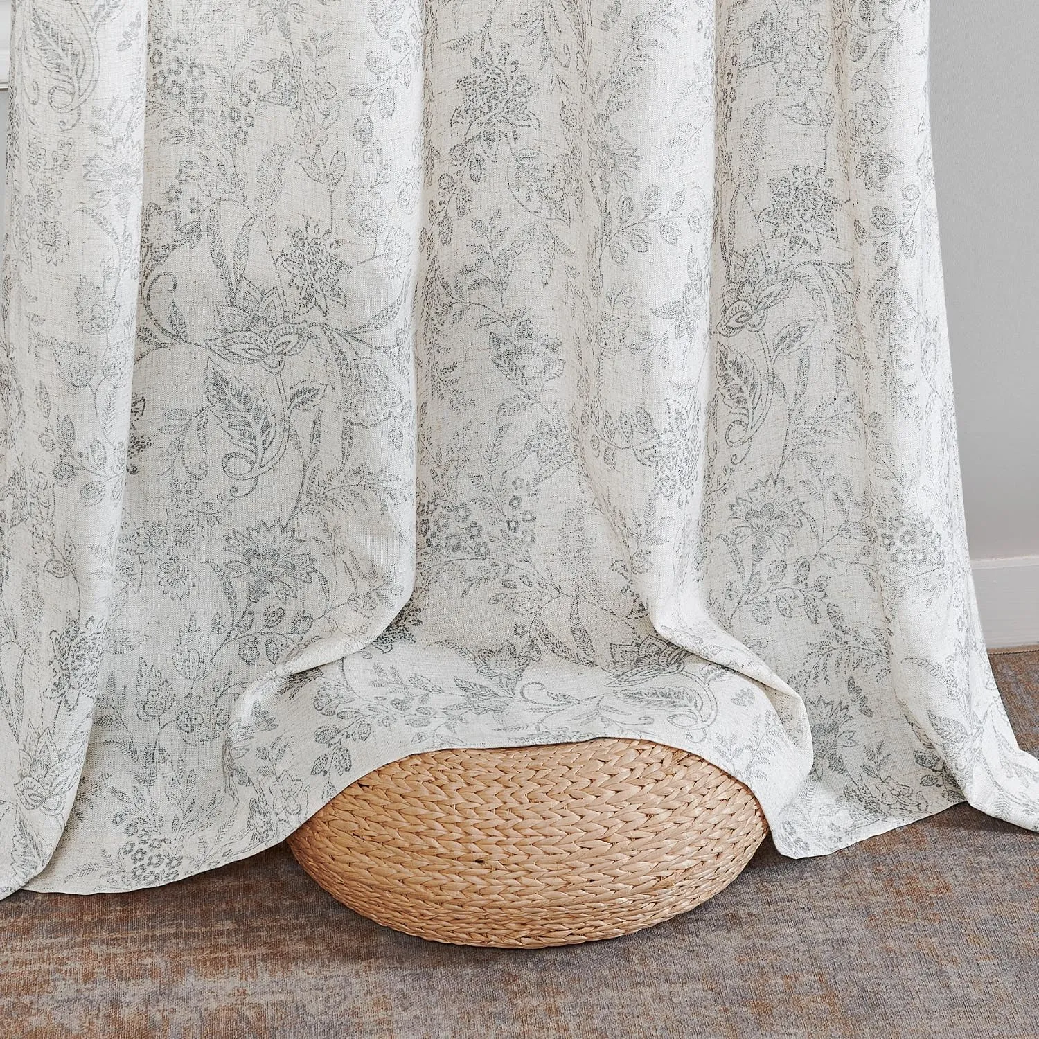jinchan Floral Linen Blend Curtains for Living Room Grey French Country Farmhouse Curtains 96 Inches Long Light Filtering Kitchen Window Back Tab Semi Sheer 2 Panels