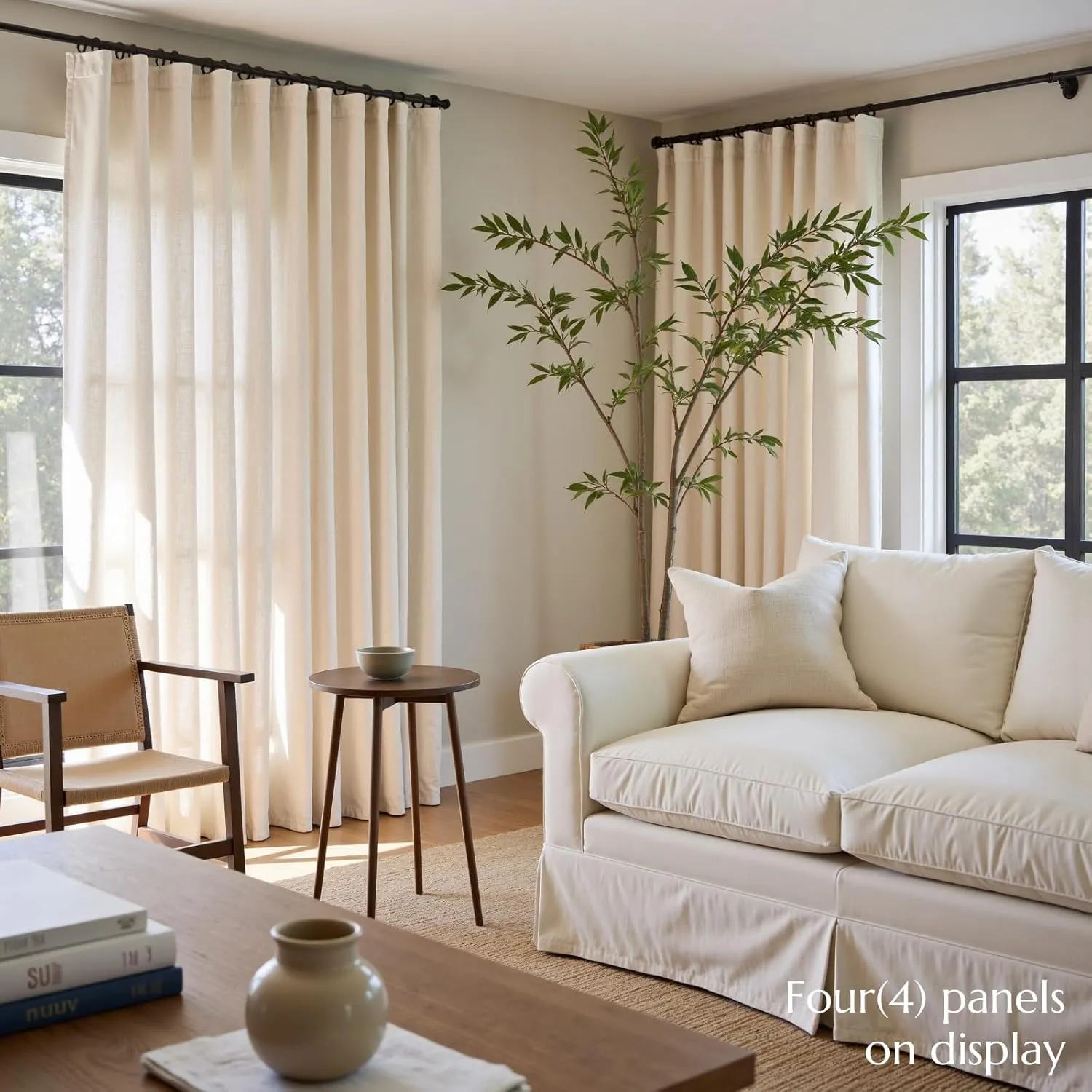 jinchan Linen Blend Beige Curtains 84 Inches Long for Living Room Farmhouse Rod Pocket Back Tab Light Filtering Window Drapes for Bedroom Curtains Crude 2 Panels