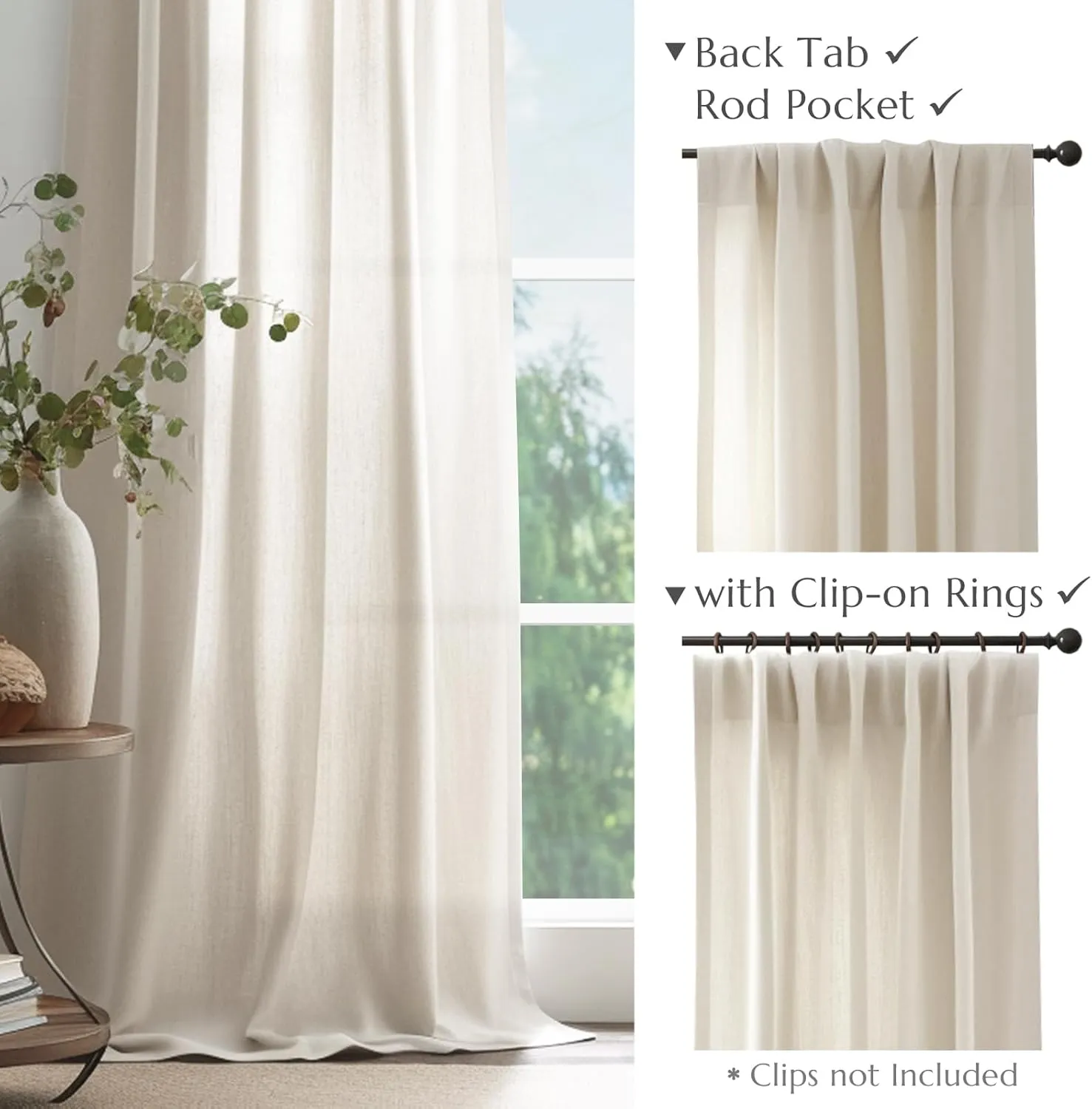 jinchan Linen Blend Beige Curtains 84 Inches Long for Living Room Farmhouse Rod Pocket Back Tab Light Filtering Window Drapes for Bedroom Curtains Crude 2 Panels