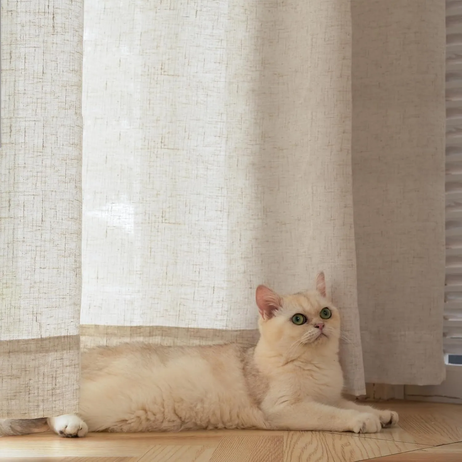 jinchan Linen Blend Beige Curtains 84 Inches Long for Living Room Farmhouse Rod Pocket Back Tab Light Filtering Window Drapes for Bedroom Curtains Crude 2 Panels