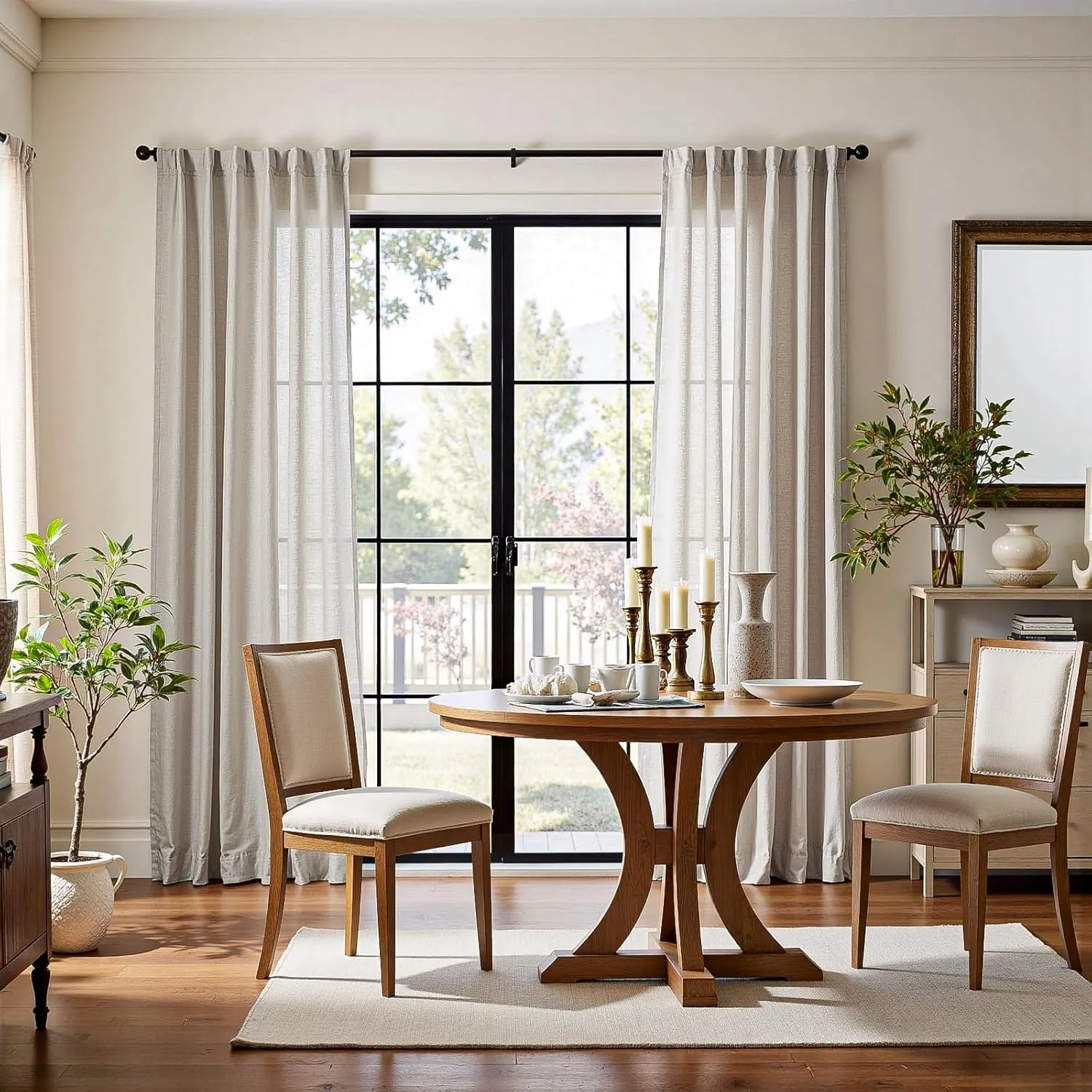 jinchan Linen Blend Curtains 84 Inches Long for Living Room Oat Farmhouse Rod Pocket Back Tab Light Filtering Window Drapes for Bedroom Curtains 2 Panels