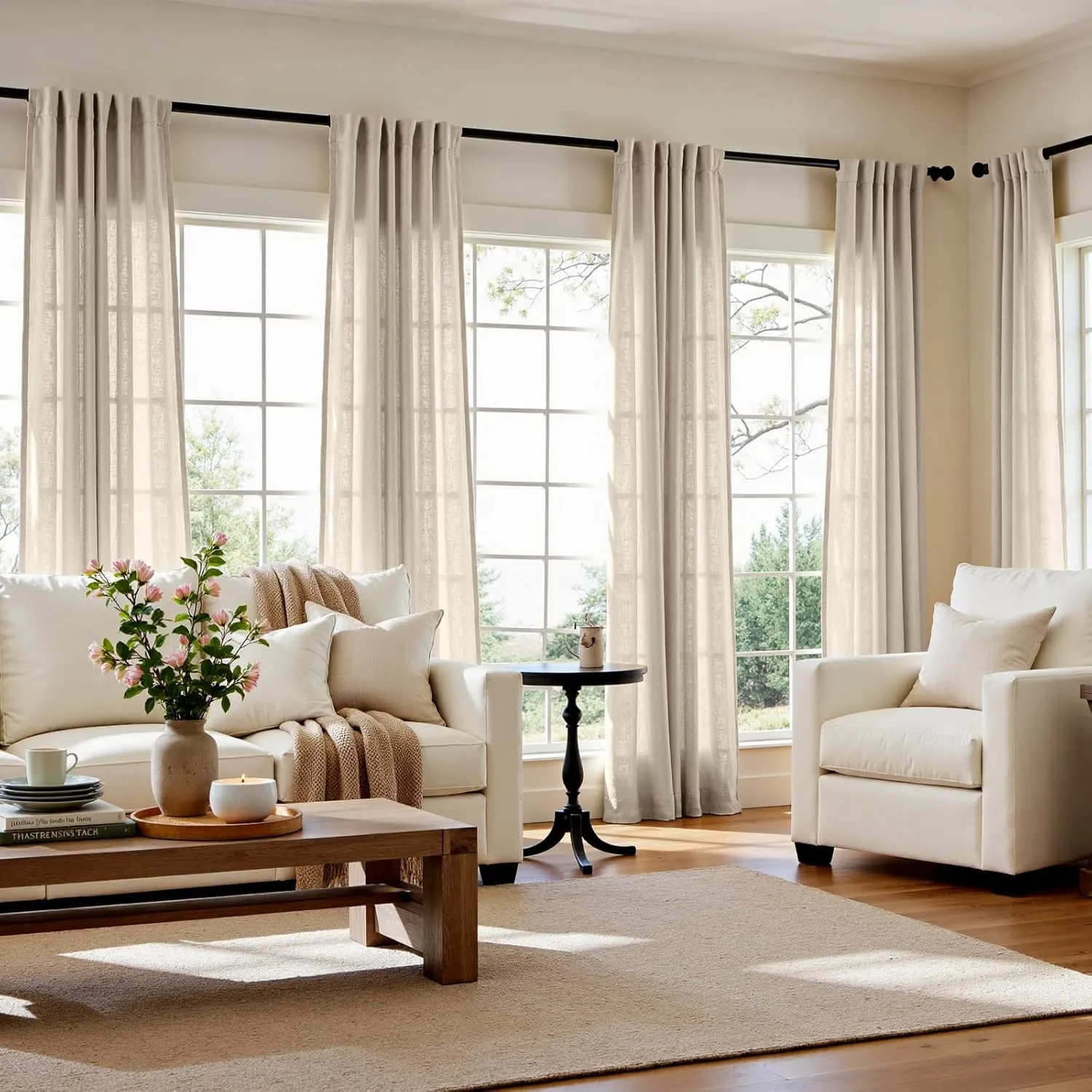 jinchan Linen Blend Curtains 84 Inches Long for Living Room Oat Farmhouse Rod Pocket Back Tab Light Filtering Window Drapes for Bedroom Curtains 2 Panels
