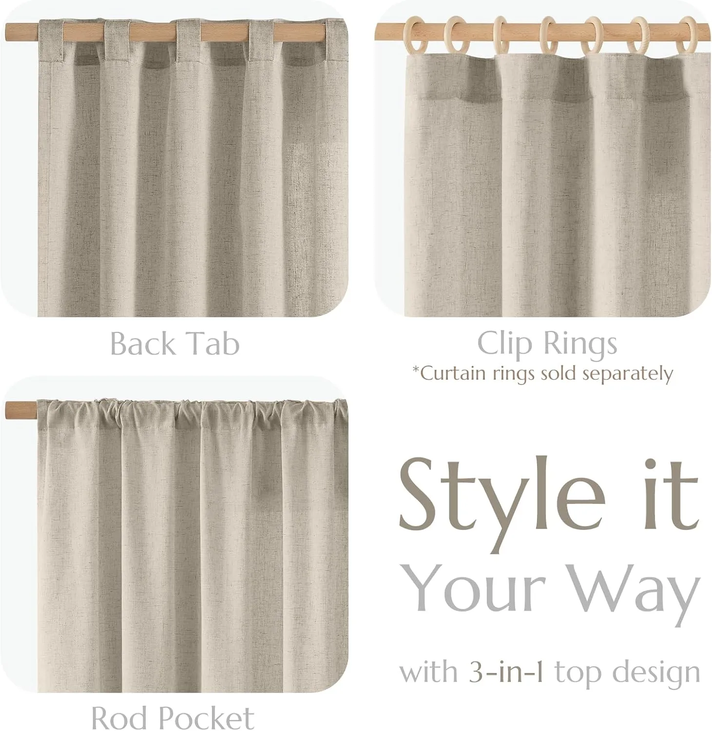 jinchan Linen Blend Curtains 84 Inches Long for Living Room Oat Farmhouse Rod Pocket Back Tab Light Filtering Window Drapes for Bedroom Curtains 2 Panels