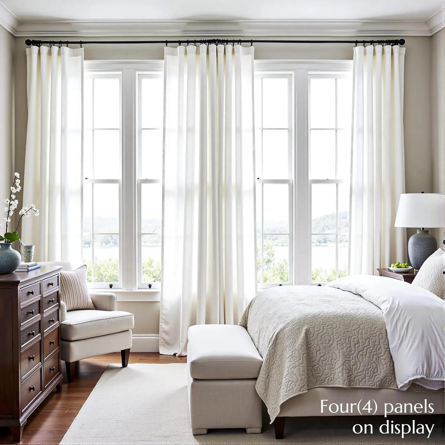 jinchan Linen Blend White Curtains 84 Inches Long for Living Room Farmhouse Rod Pocket Back Tab Light Filtering Window Drapes for Bedroom Curtains Off White 2 Panels
