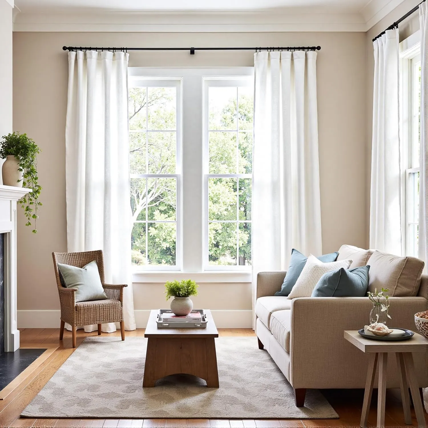 jinchan Linen Blend White Curtains 84 Inches Long for Living Room Farmhouse Rod Pocket Back Tab Light Filtering Window Drapes for Bedroom Curtains Off White 2 Panels