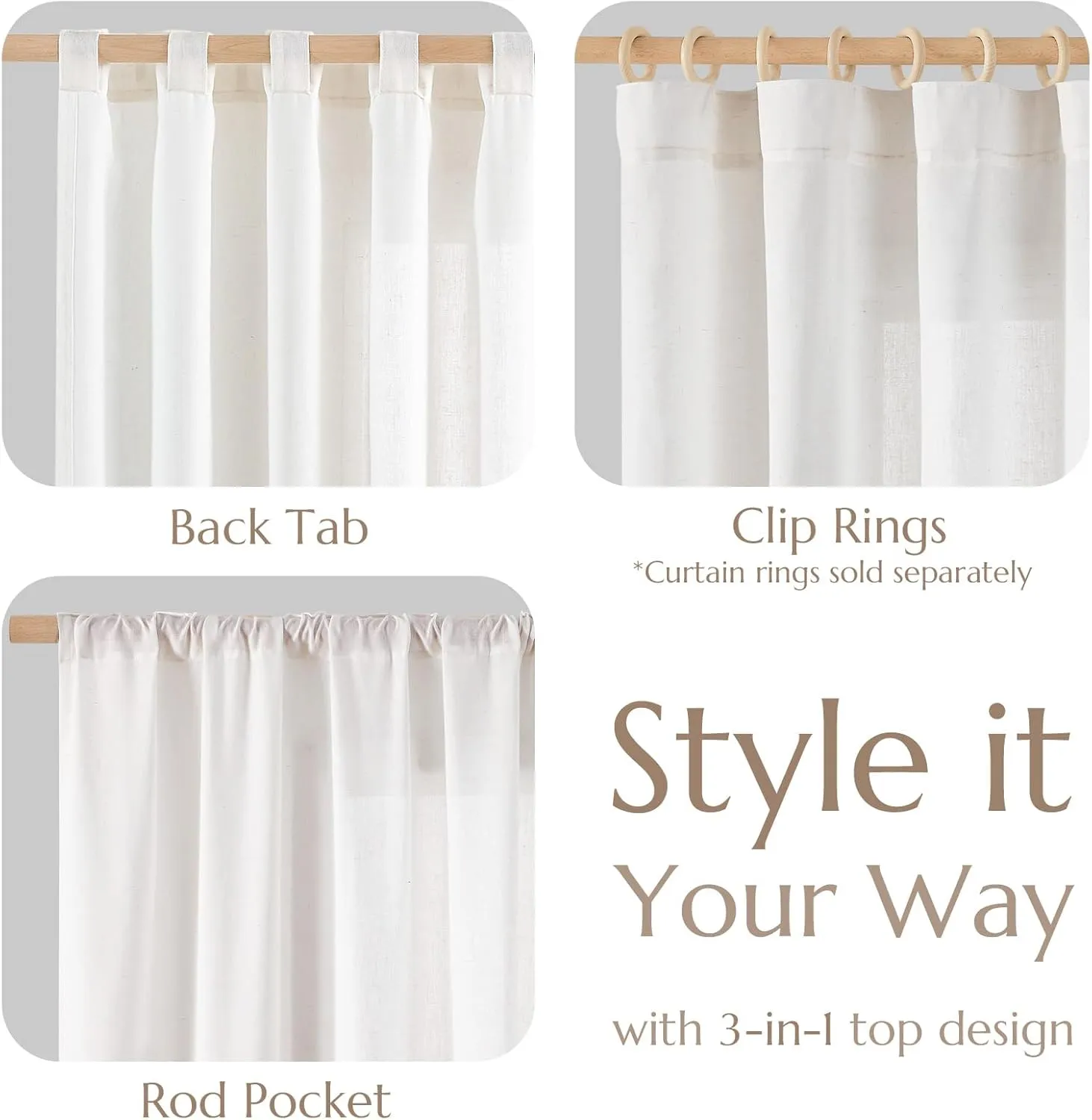 jinchan Linen Blend White Curtains 84 Inches Long for Living Room Farmhouse Rod Pocket Back Tab Light Filtering Window Drapes for Bedroom Curtains Off White 2 Panels
