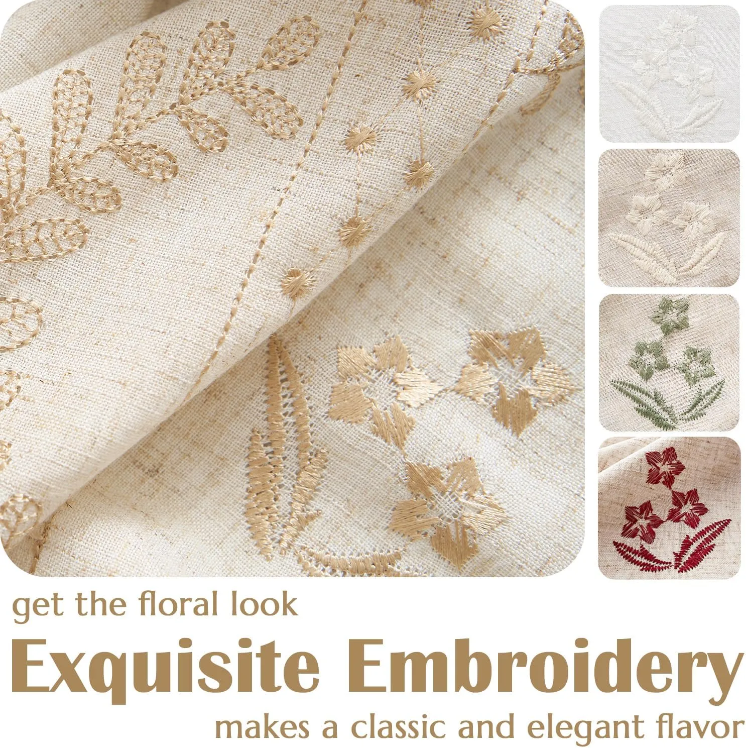 jinchan Linen Curtains for Bedroom Floral Curtains 84 Inch Length Linen Blend Beige Embroidered Drapes Farmhouse Flower Patterned Drapes for Living Room Window Treatments Set 2 Panels