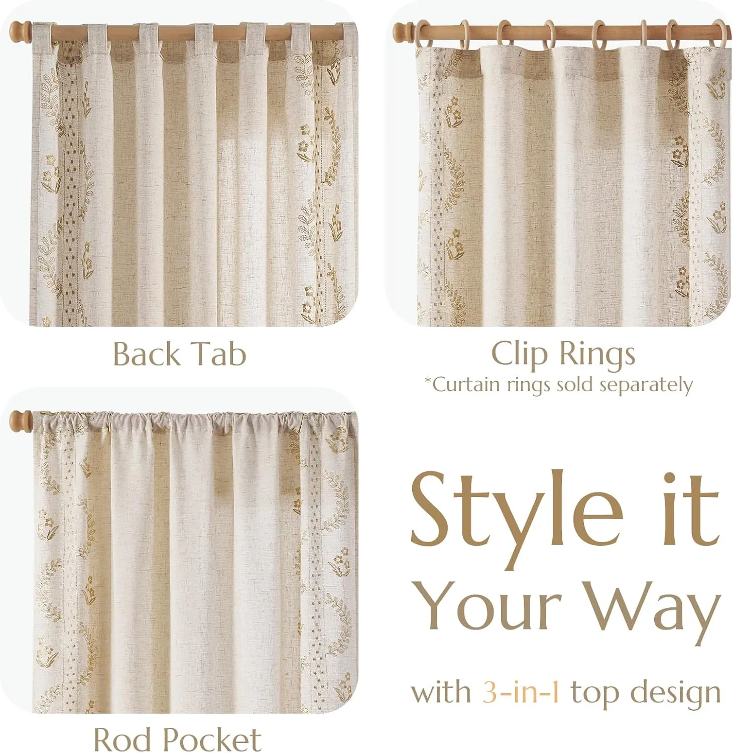 jinchan Linen Curtains for Bedroom Floral Curtains 84 Inch Length Linen Blend Beige Embroidered Drapes Farmhouse Flower Patterned Drapes for Living Room Window Treatments Set 2 Panels