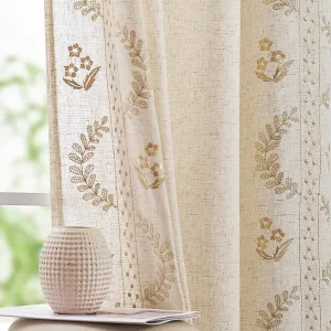 jinchan Linen Curtains for Bedroom Floral Curtains 84 Inch Length Linen Blend Beige Embroidered Drapes Farmhouse Flower Patterned Drapes for Living Room Window Treatments Set 2 Panels