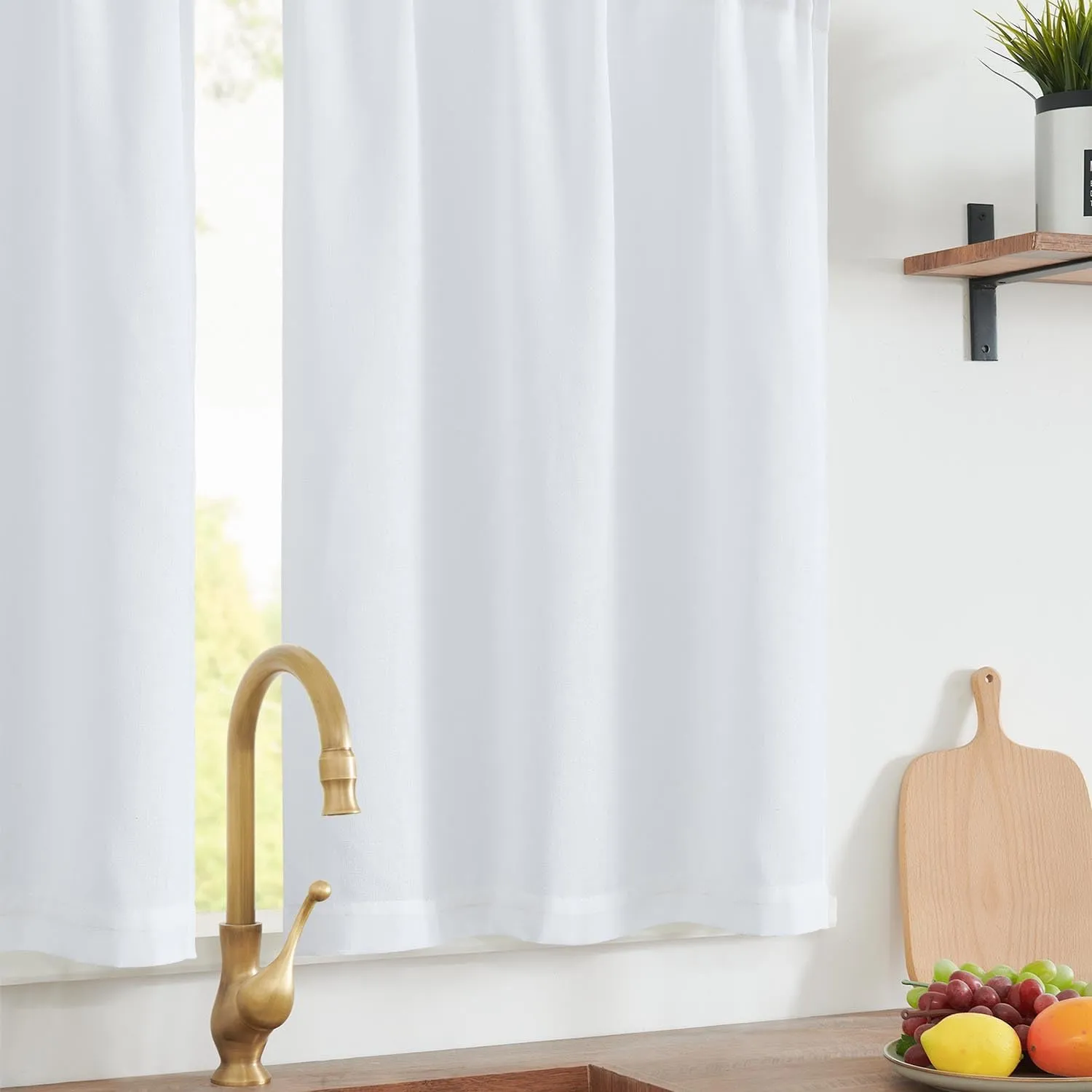 jinchan Linen Textured Tier Curtains 36 Inch for Kitchen Windows Farmhouse Cafe Curtains Small Drapes Rustic Light Filtering Half Window for Living Room Laundry Rod Pocket 2 Panels White