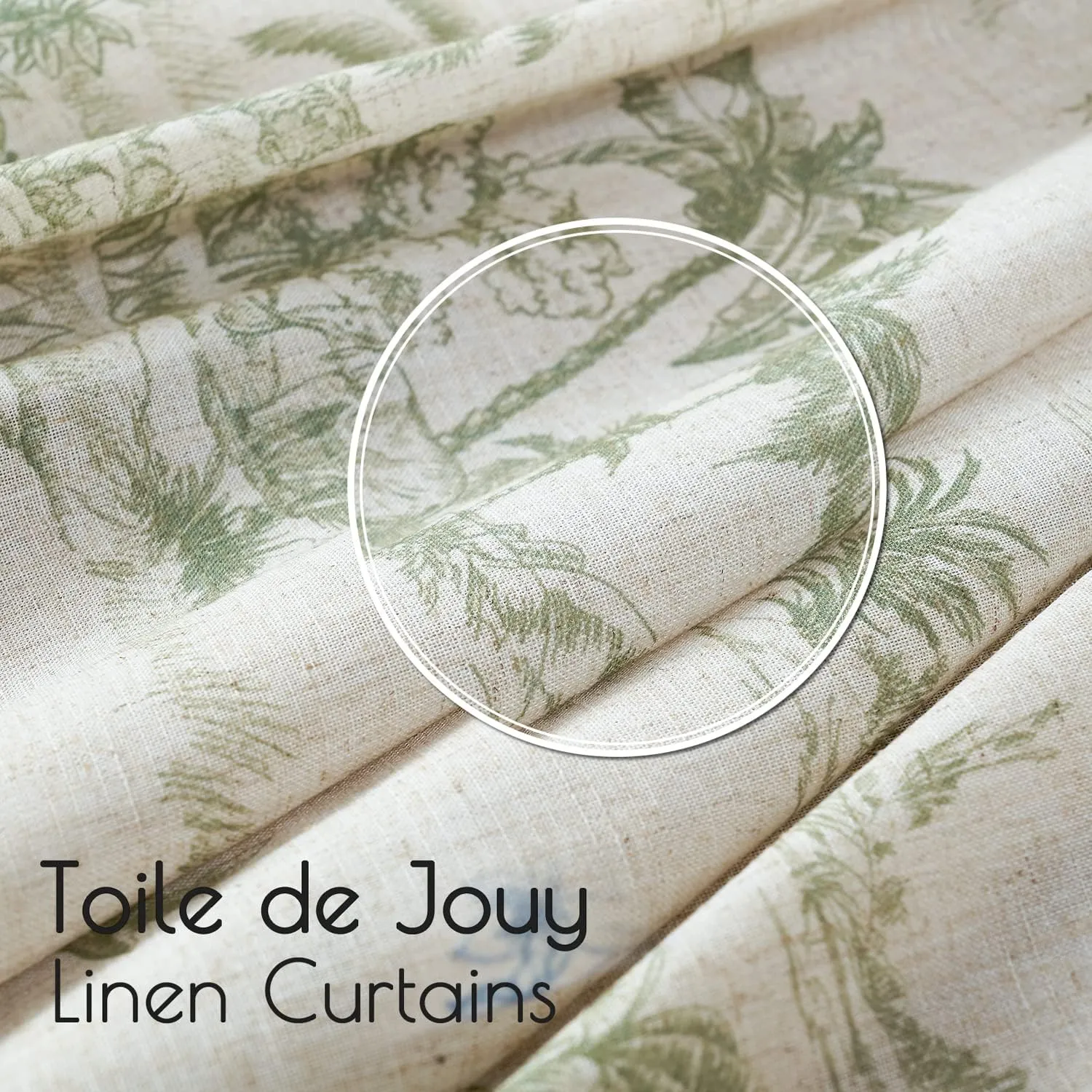 jinchan Linen Toile Curtains 84 Inches Long for Living Room Toile de Jouy Printed Farmhouse French Country Curtains Grommet Top Light Filtering Window Drapes for Bedroom 2 Panels Green on Beige