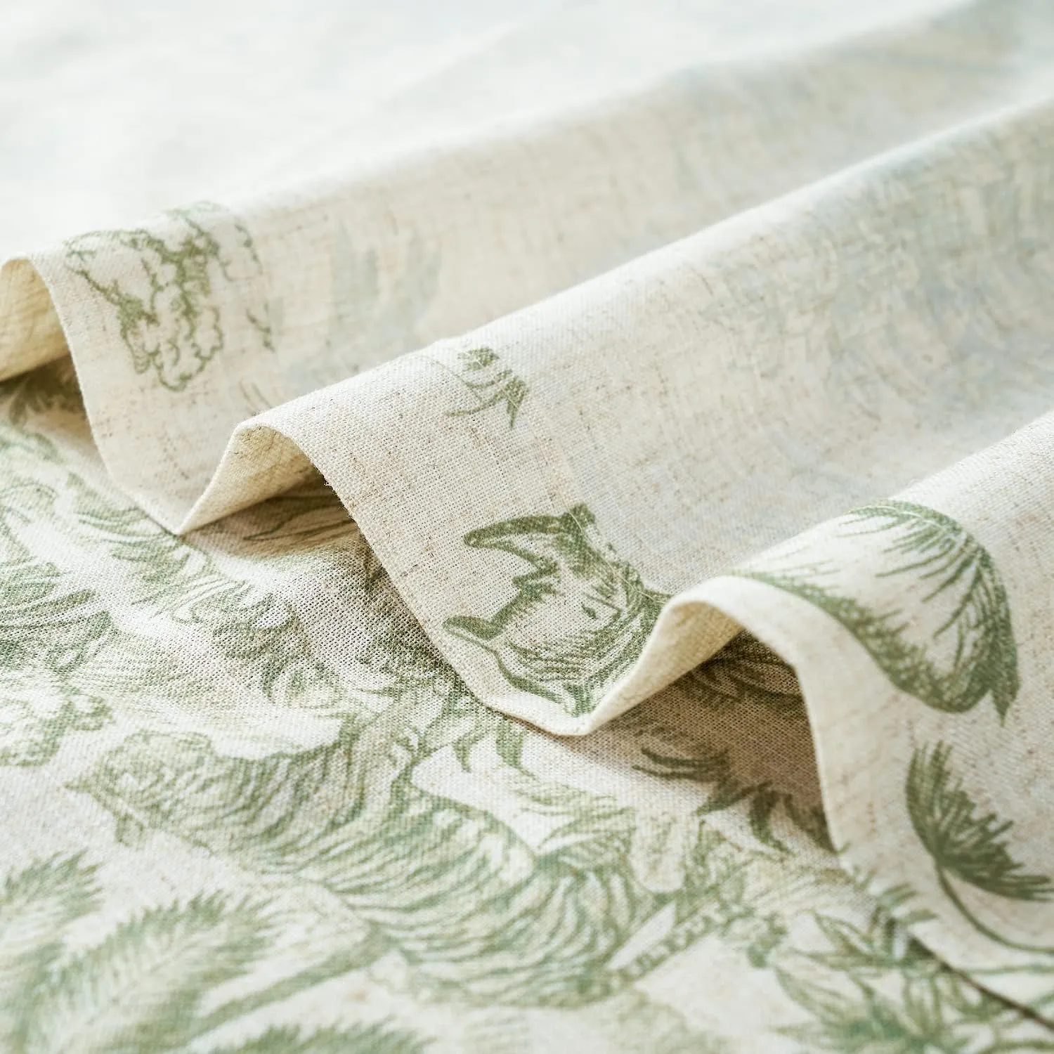 jinchan Linen Toile Curtains 84 Inches Long for Living Room Toile de Jouy Printed Farmhouse French Country Curtains Grommet Top Light Filtering Window Drapes for Bedroom 2 Panels Green on Beige